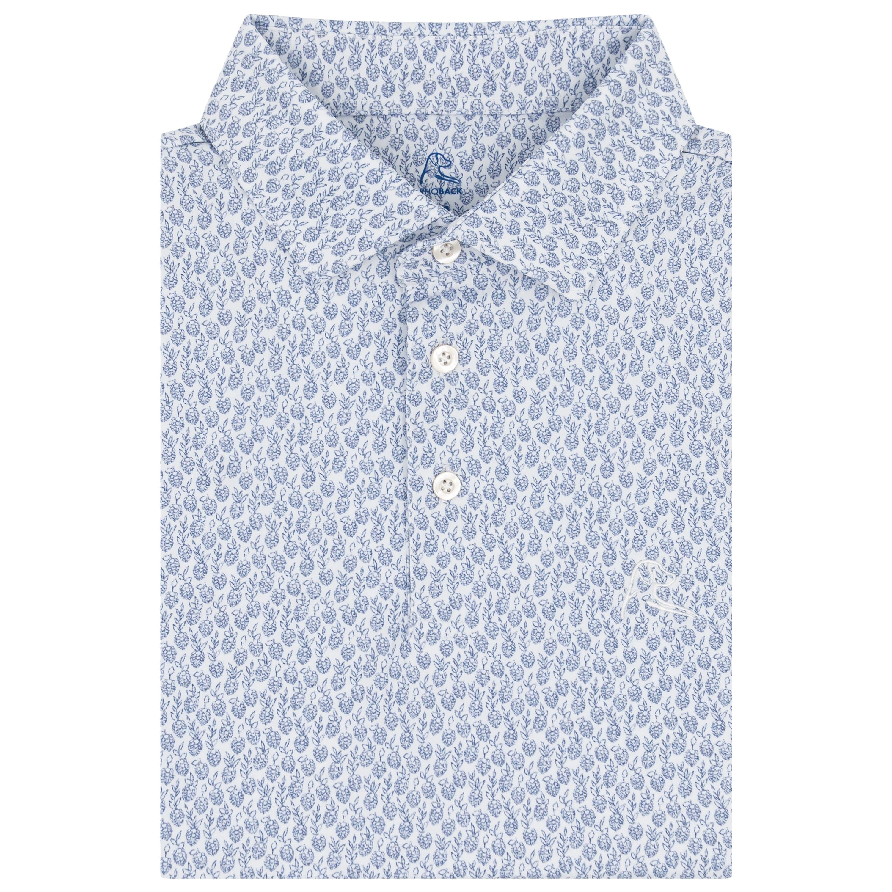 The Hops Floral | Performance Polo | The Hops Floral - White/Short Stop Blue