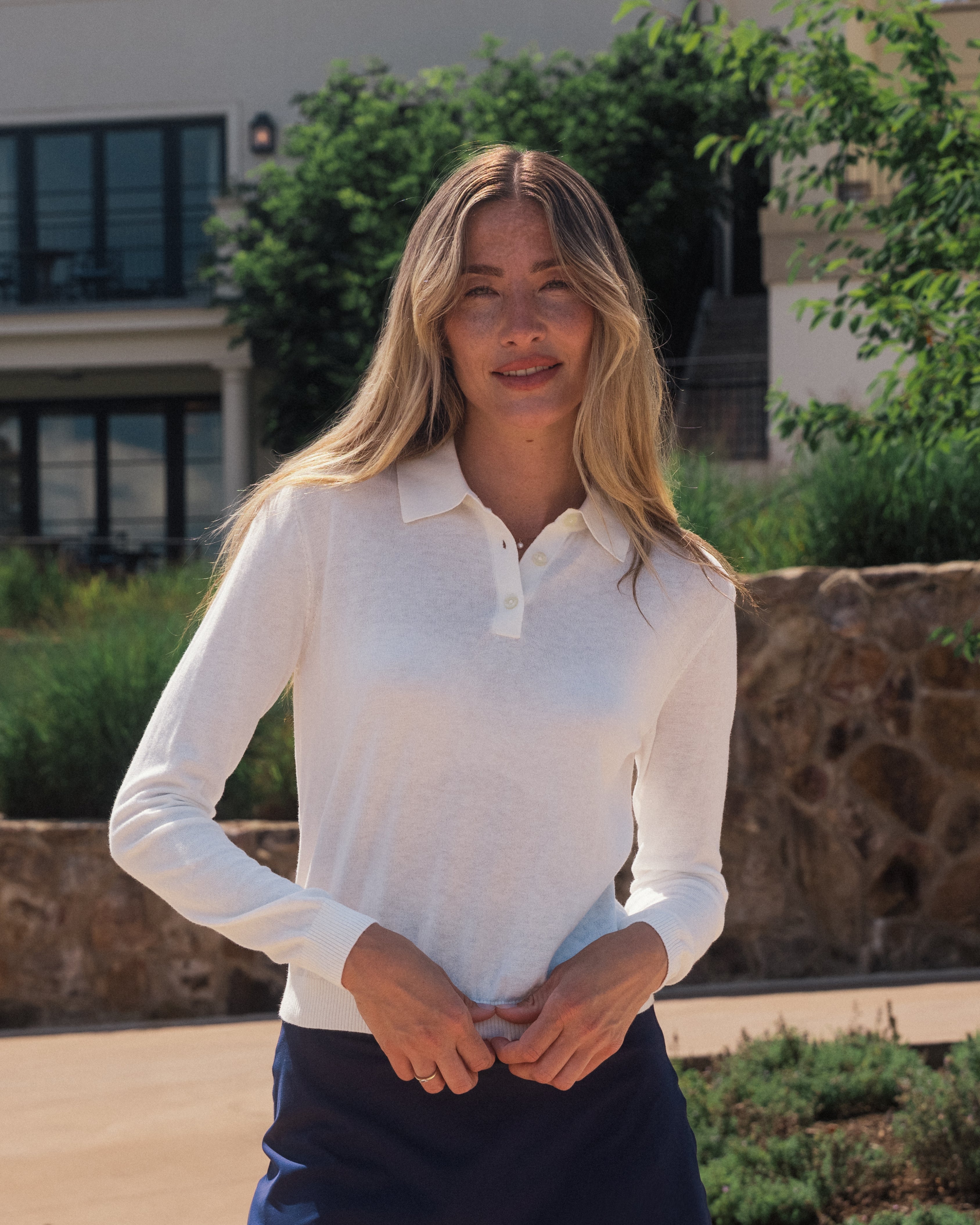 Harbor Long Sleeve Sweater Polo | Solid - Ivory
