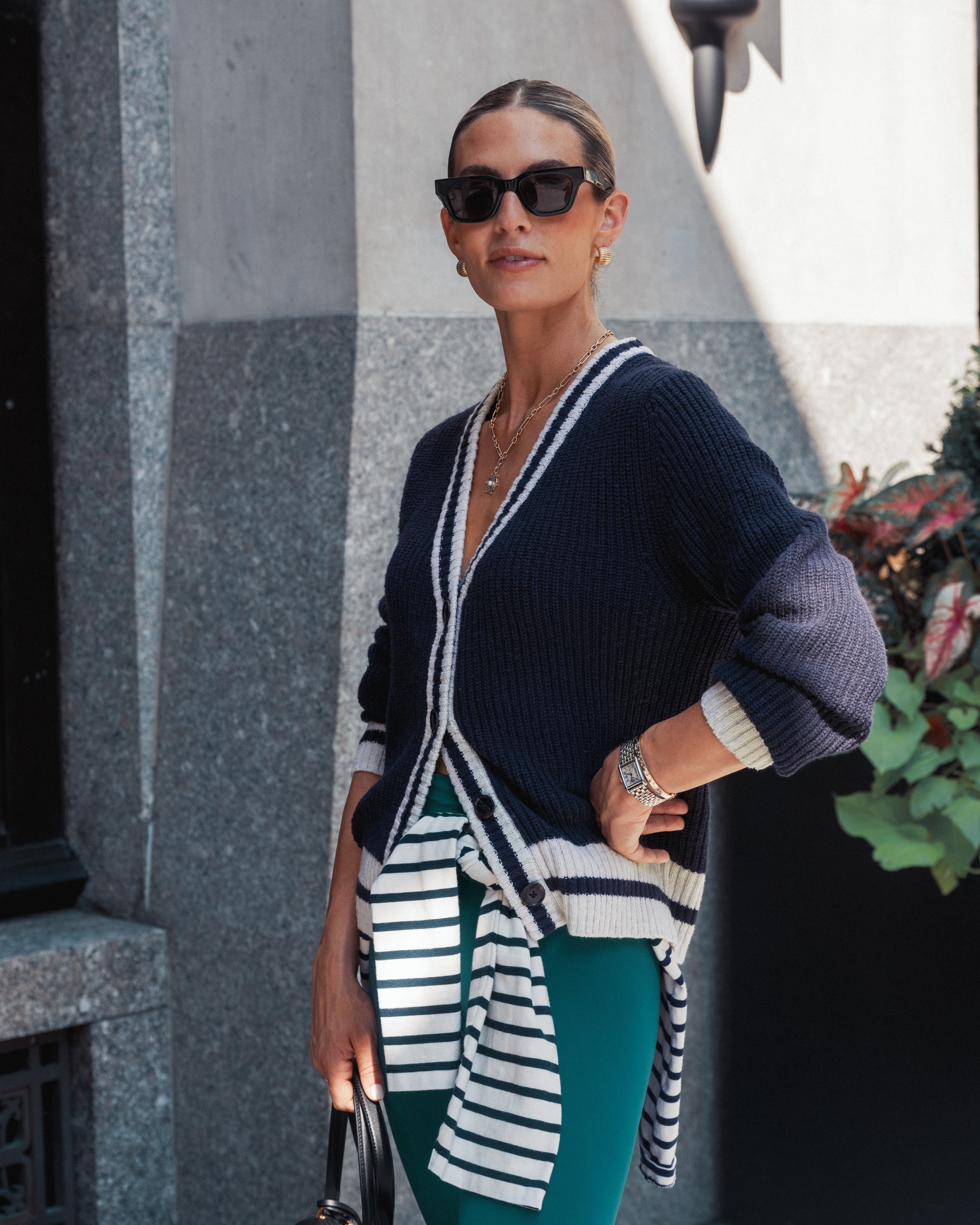 Ivy Oversized Cardigan Sweater | Solid - Indigo Blue - Parchment White