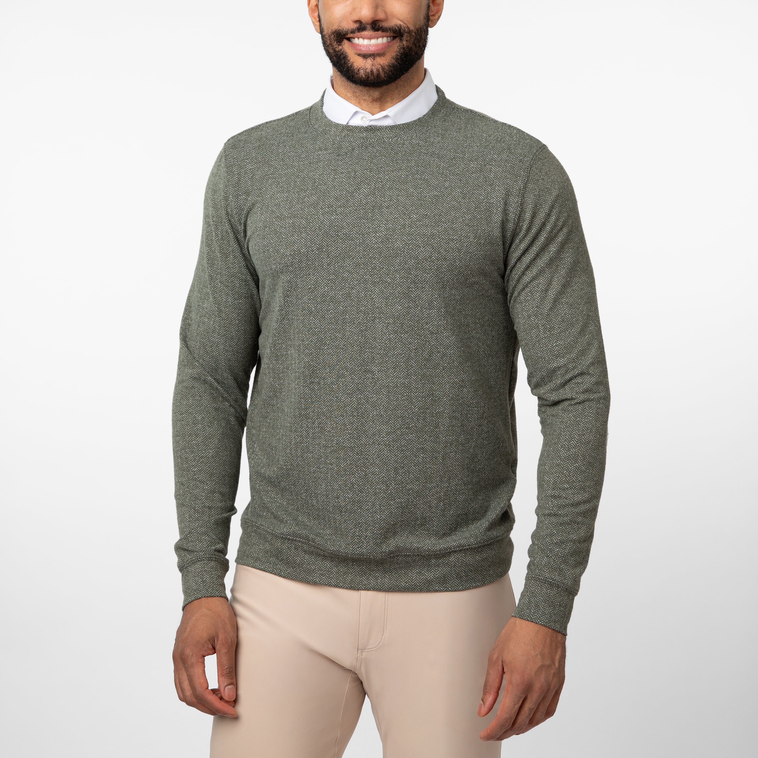 Herringbone Performance Crew | The Herringbone Jacquard - Dark Olive/White
