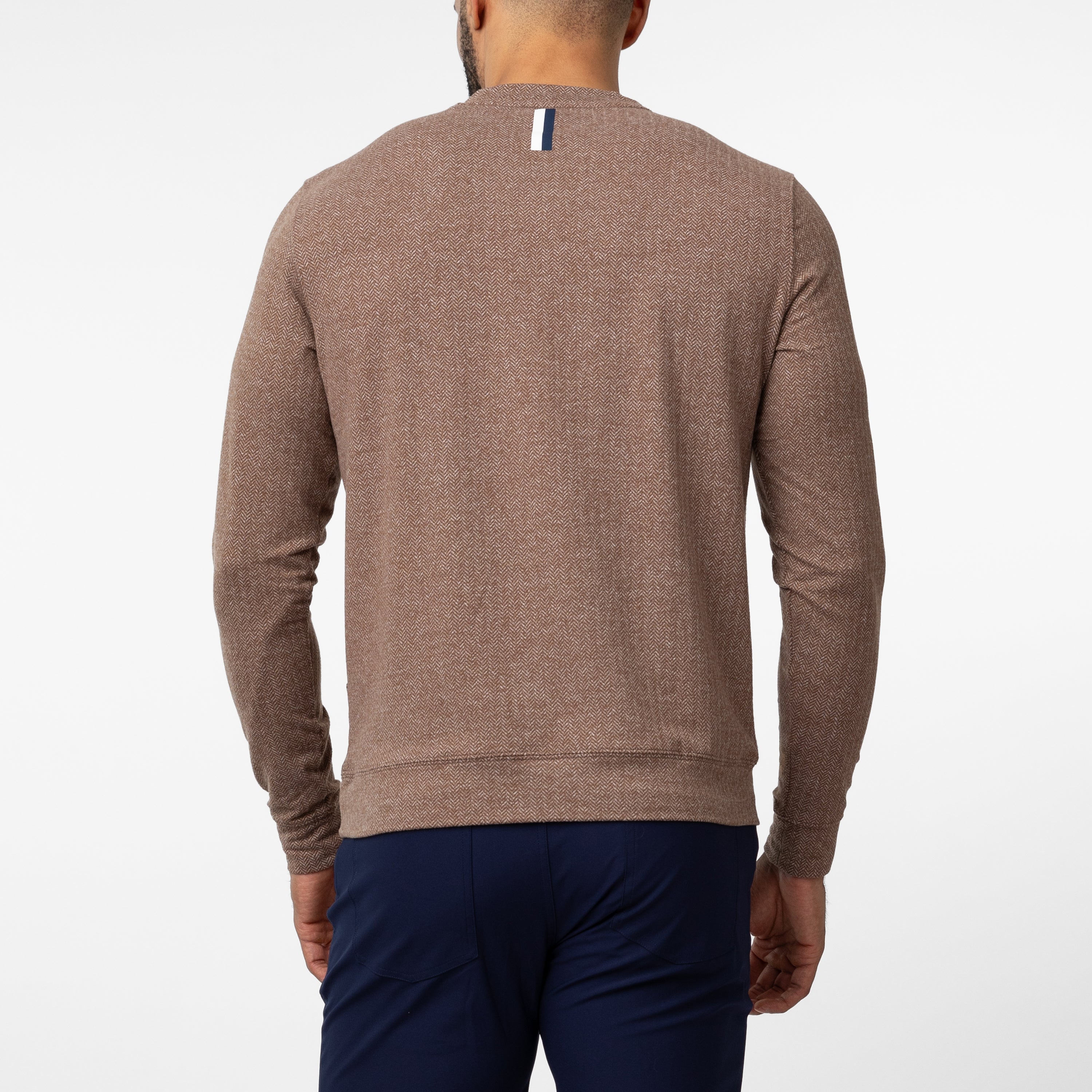 Alternative view of Herringbone Performance Crew | The Herringbone Jacquard - Saddle Brown/White