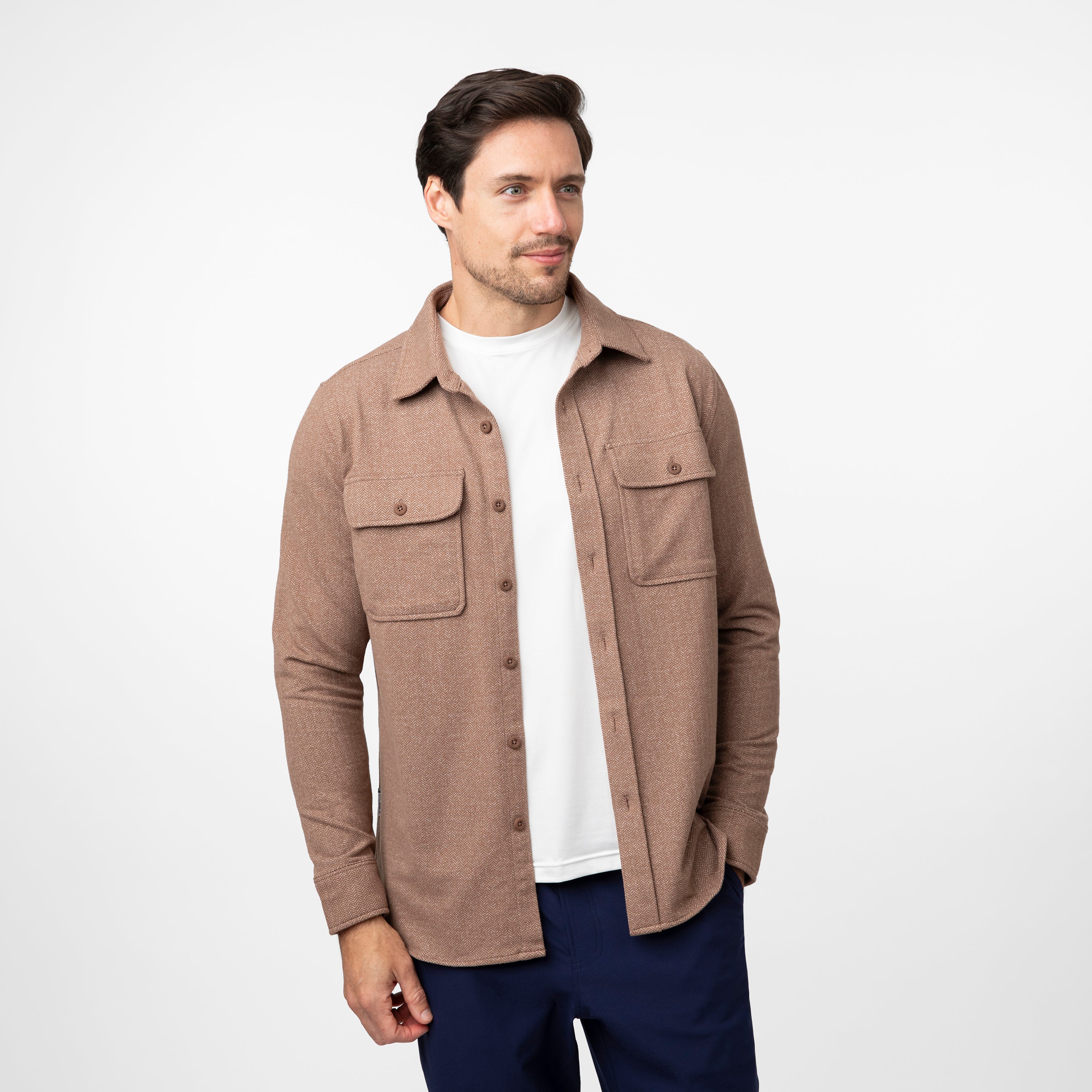 Sheffield Shirt | The Herringbone Jacquard - Saddle Brown/White