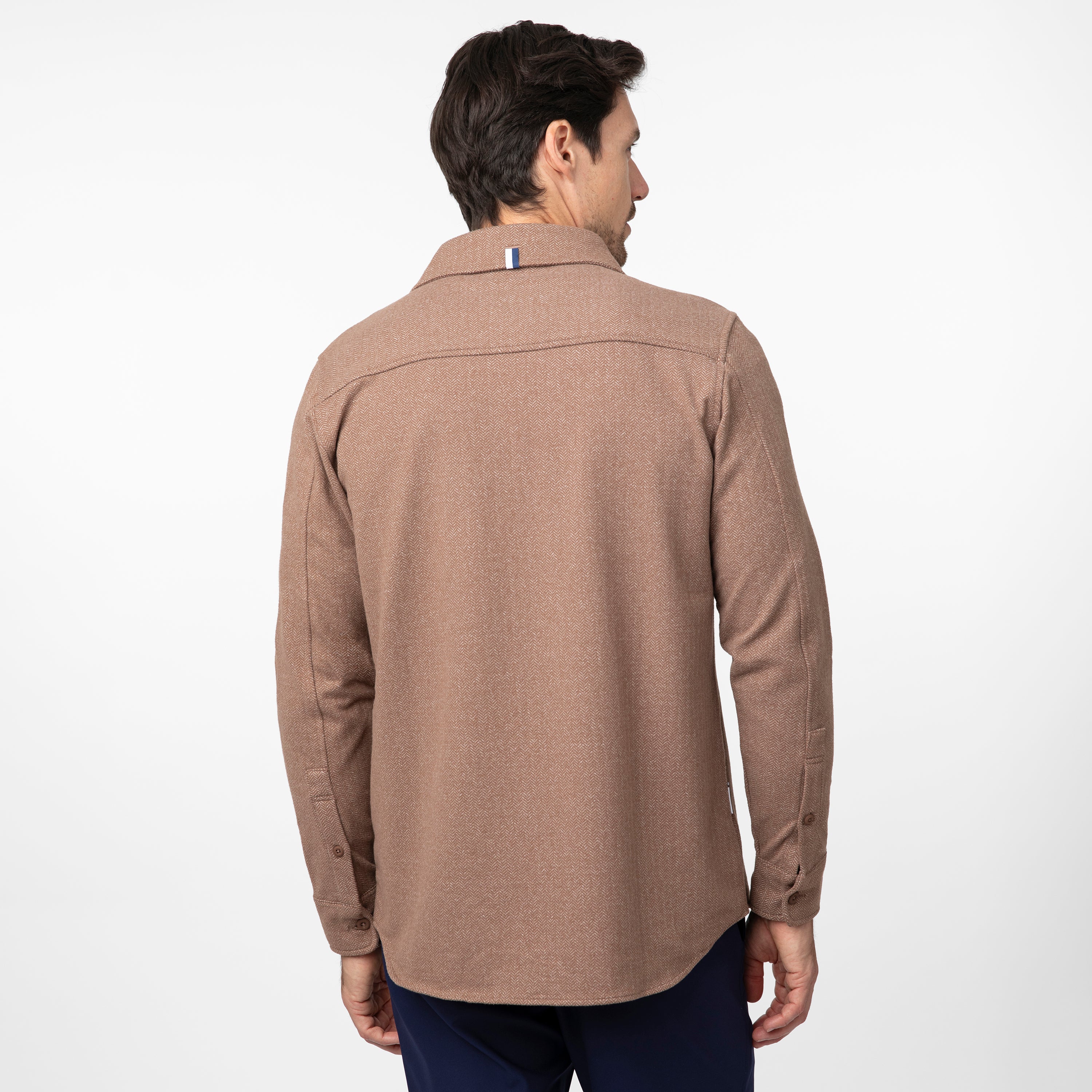 Alternative view of Sheffield Shirt | The Herringbone Jacquard - Saddle Brown/White