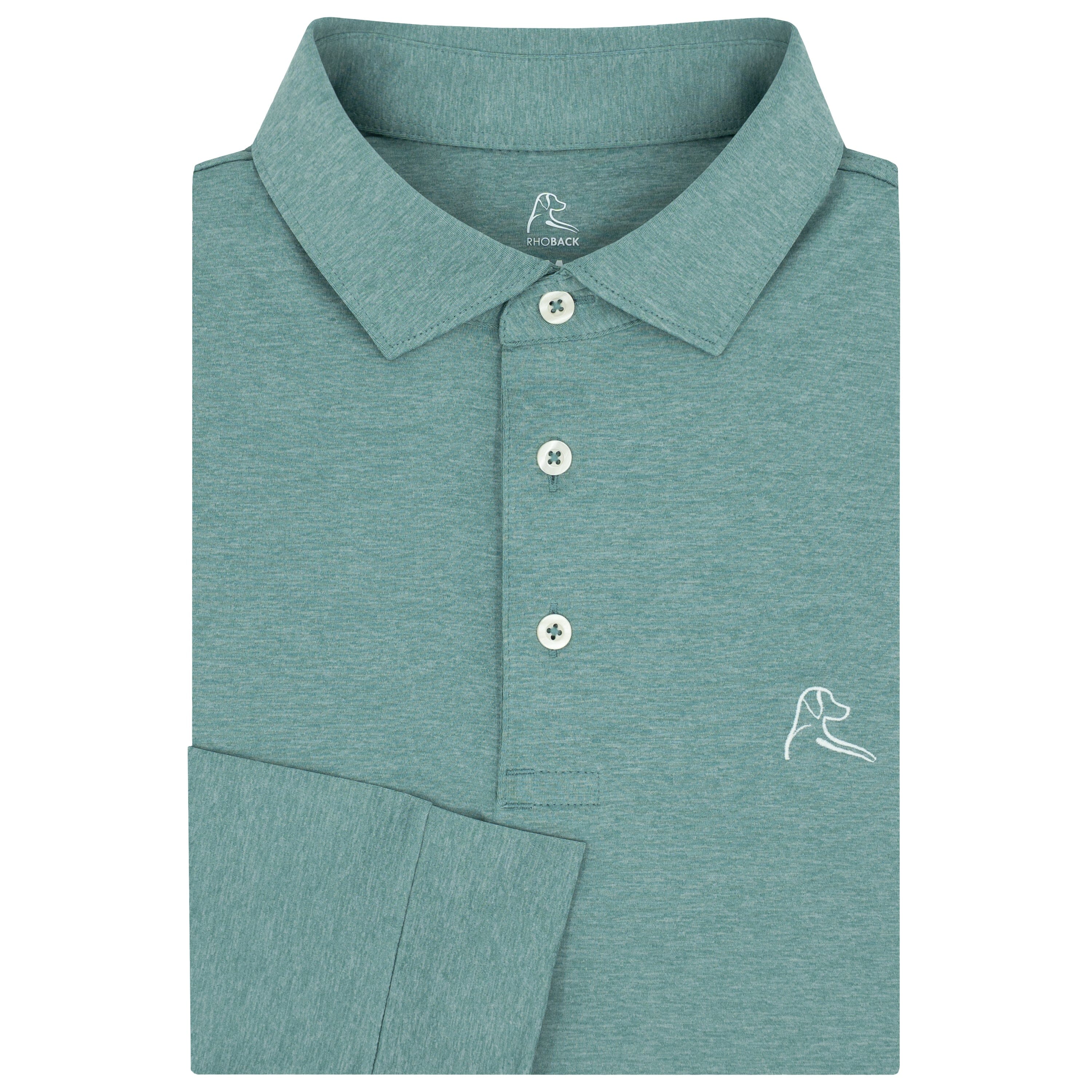 Heather | Long Sleeve Performance Polo | Heather - Bullfrog Green/White
