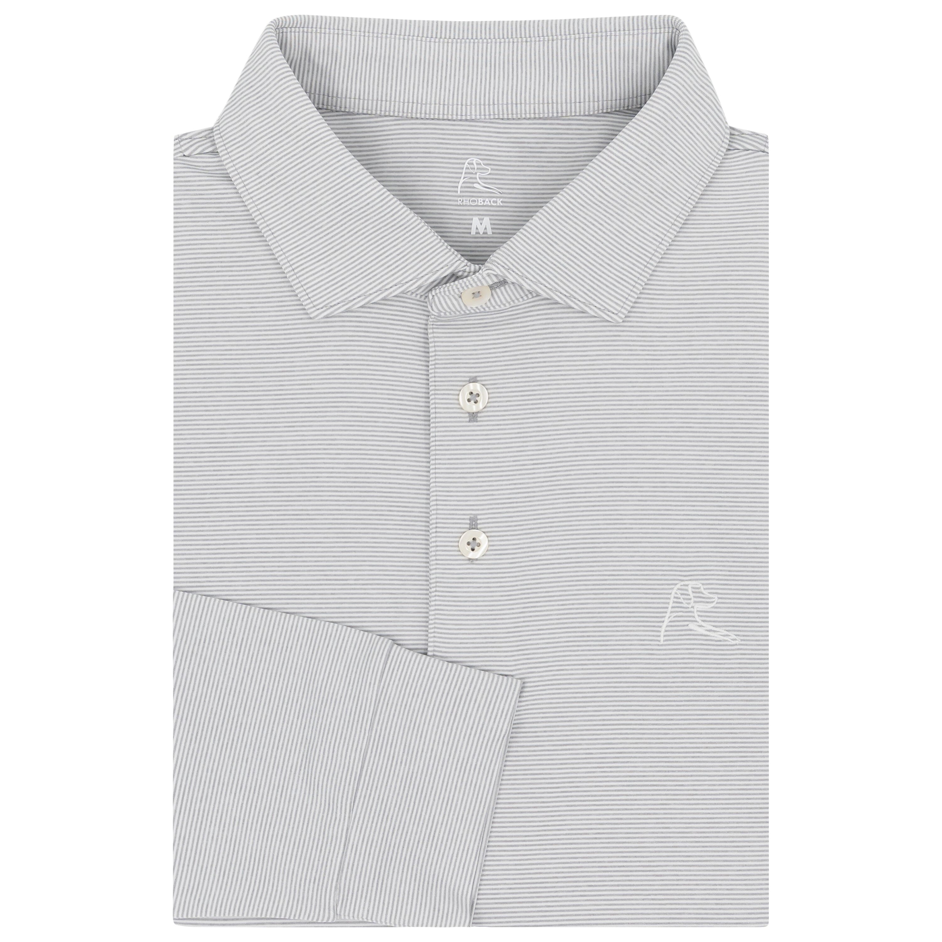 The Whaler Heather Stripe | Long Sleeve Performance Polo | The Whaler Heather Stripe - Stainless Steel/White