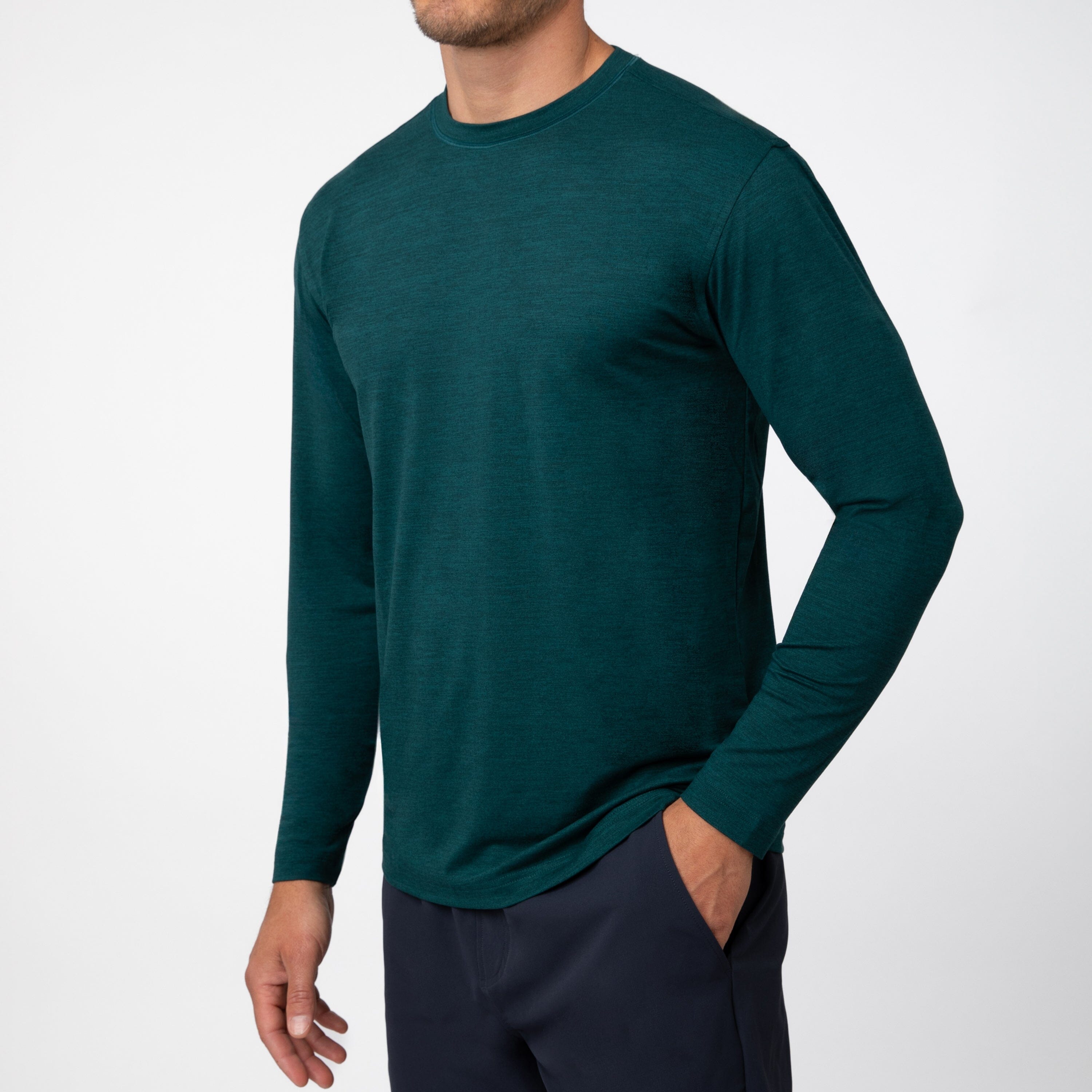 Tailwind Performance Long Sleeve Tee | Heather - Ponderosa Green/Midnight Green