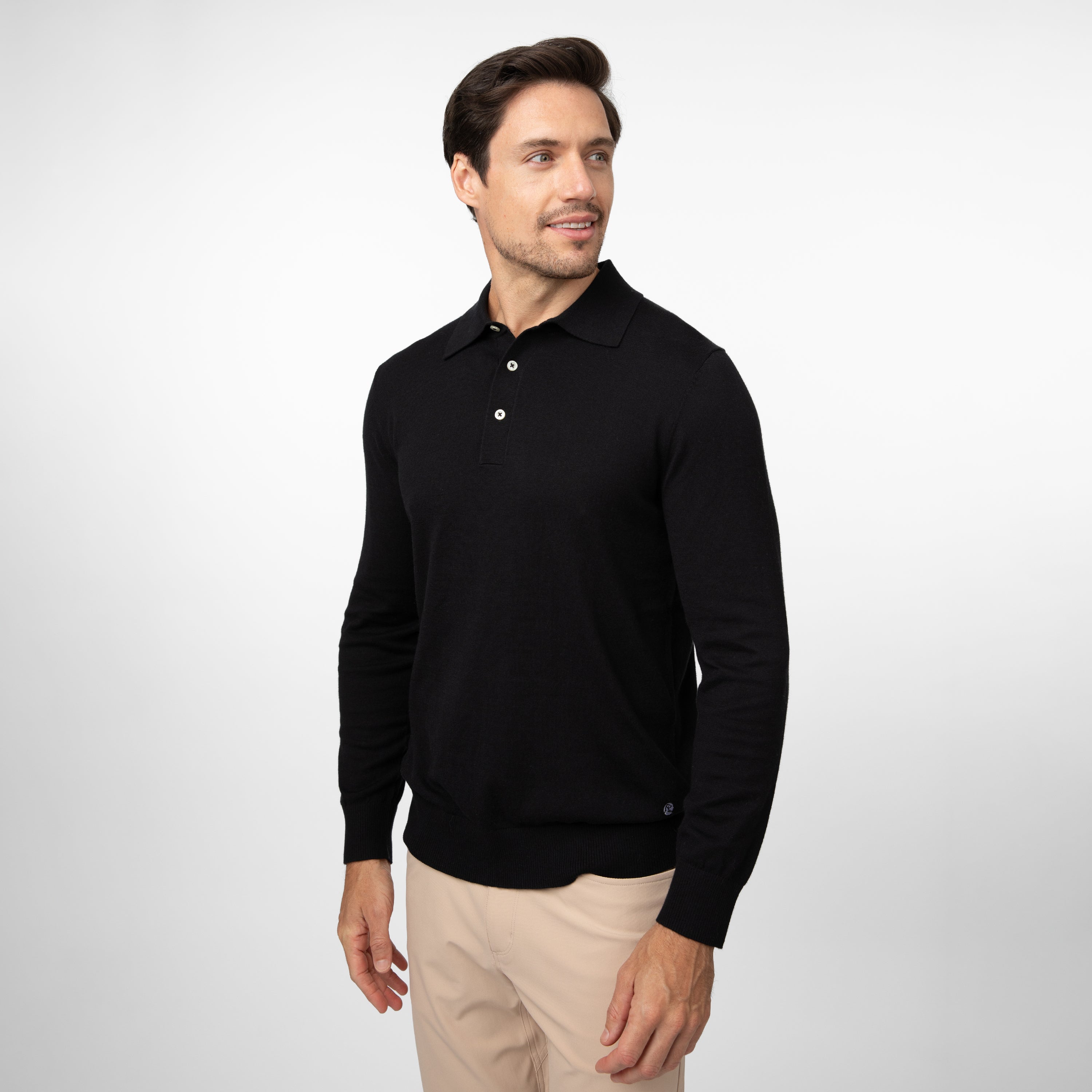 Harbor Stretch Long Sleeve Sweater Polo | Solid - Midnight Black