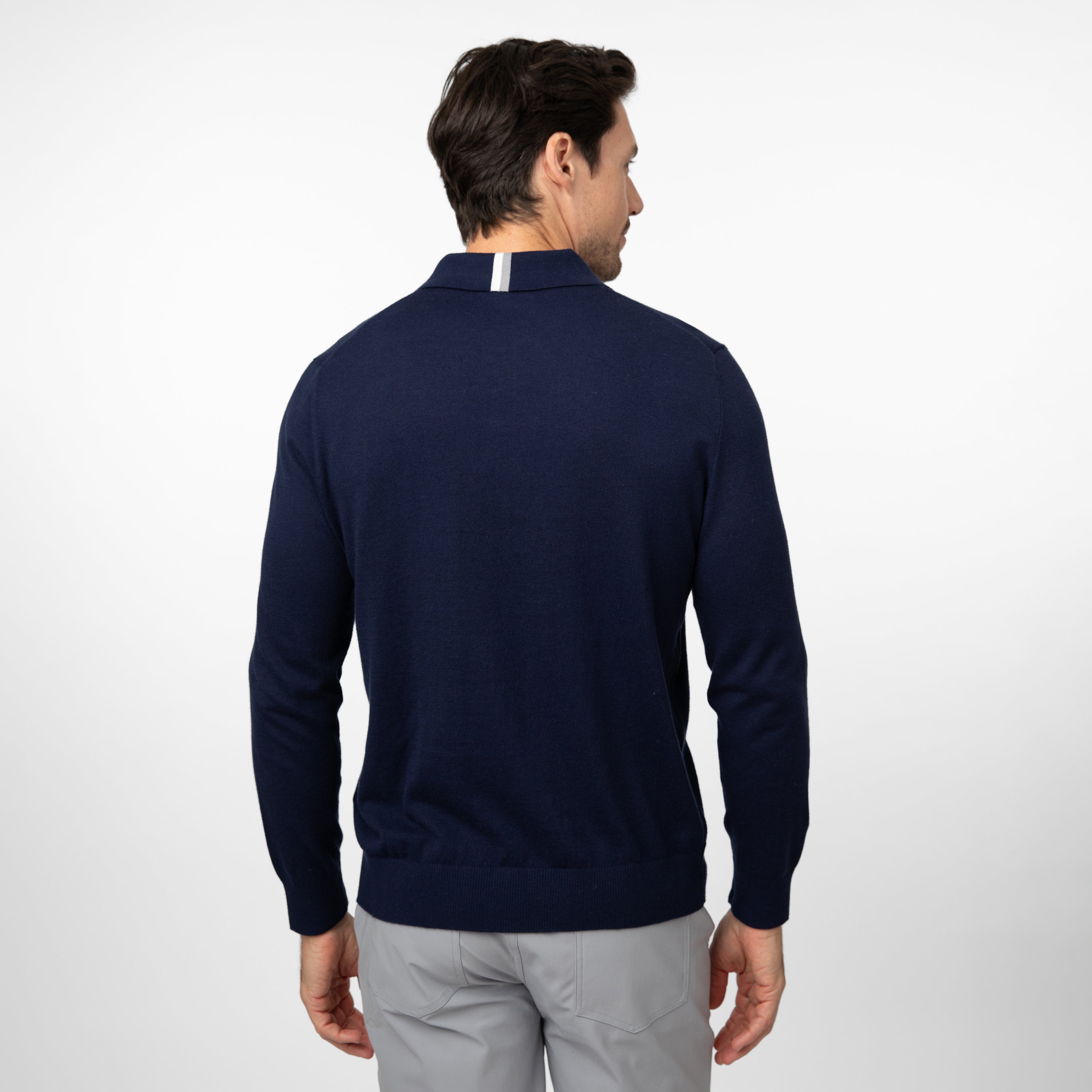 Alternative view of Harbor Stretch Long Sleeve Sweater Polo | Solid - Fleet Navy