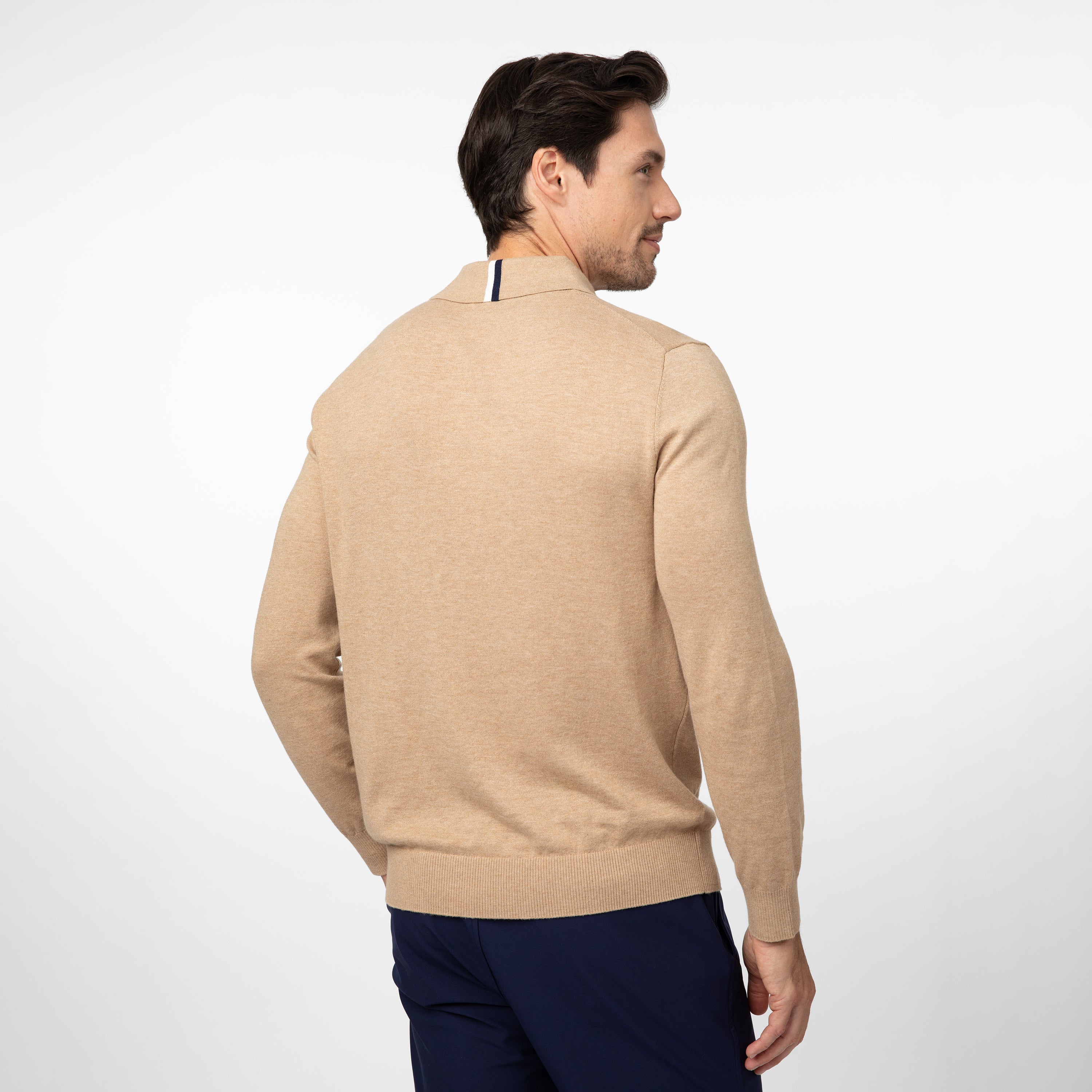 Alternative view of Harbor Stretch Long Sleeve Sweater Polo | Heather - Driftwood/Driftwood