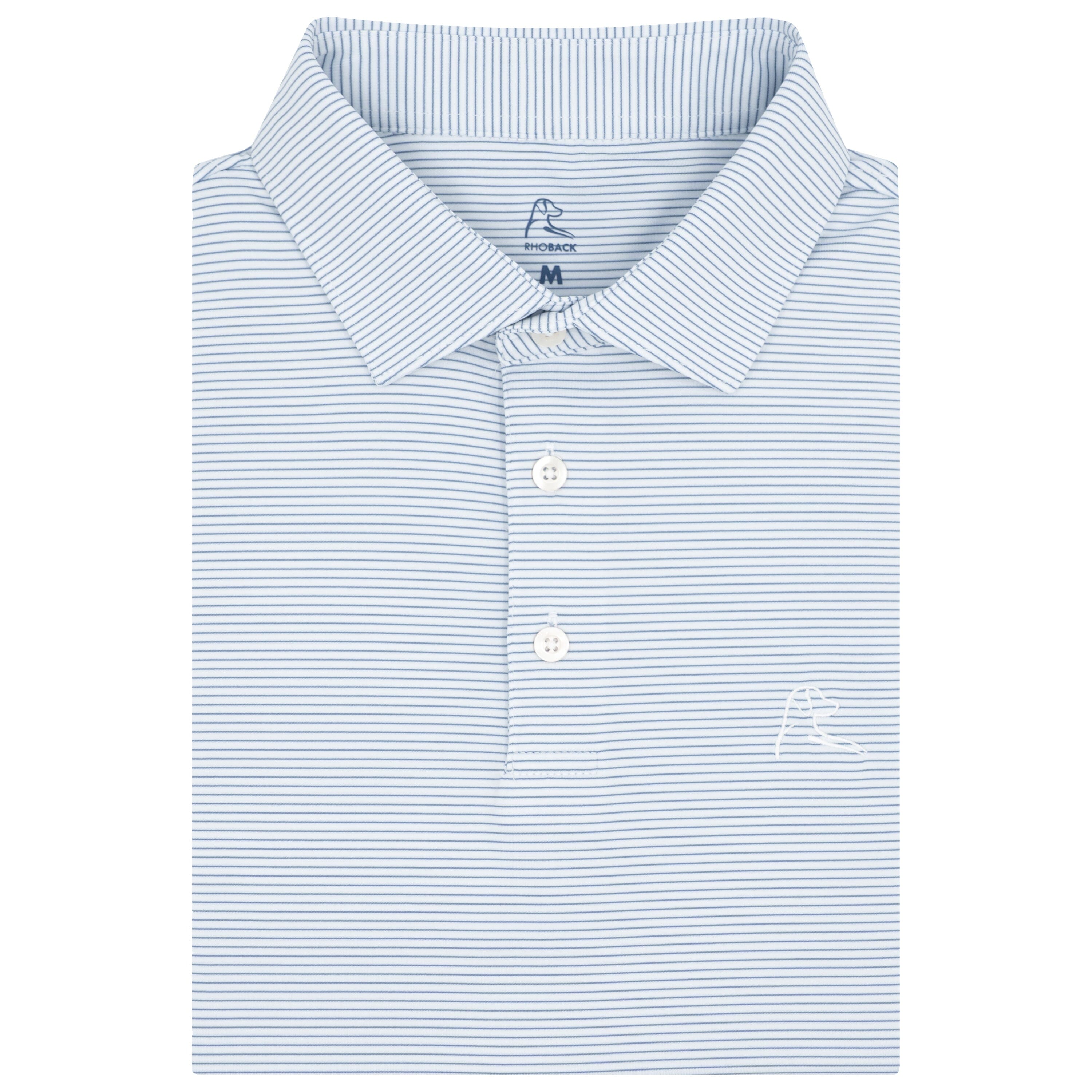 The Shell Stripe | Performance Polo | The Shell Stripe - White/Coastal Blue