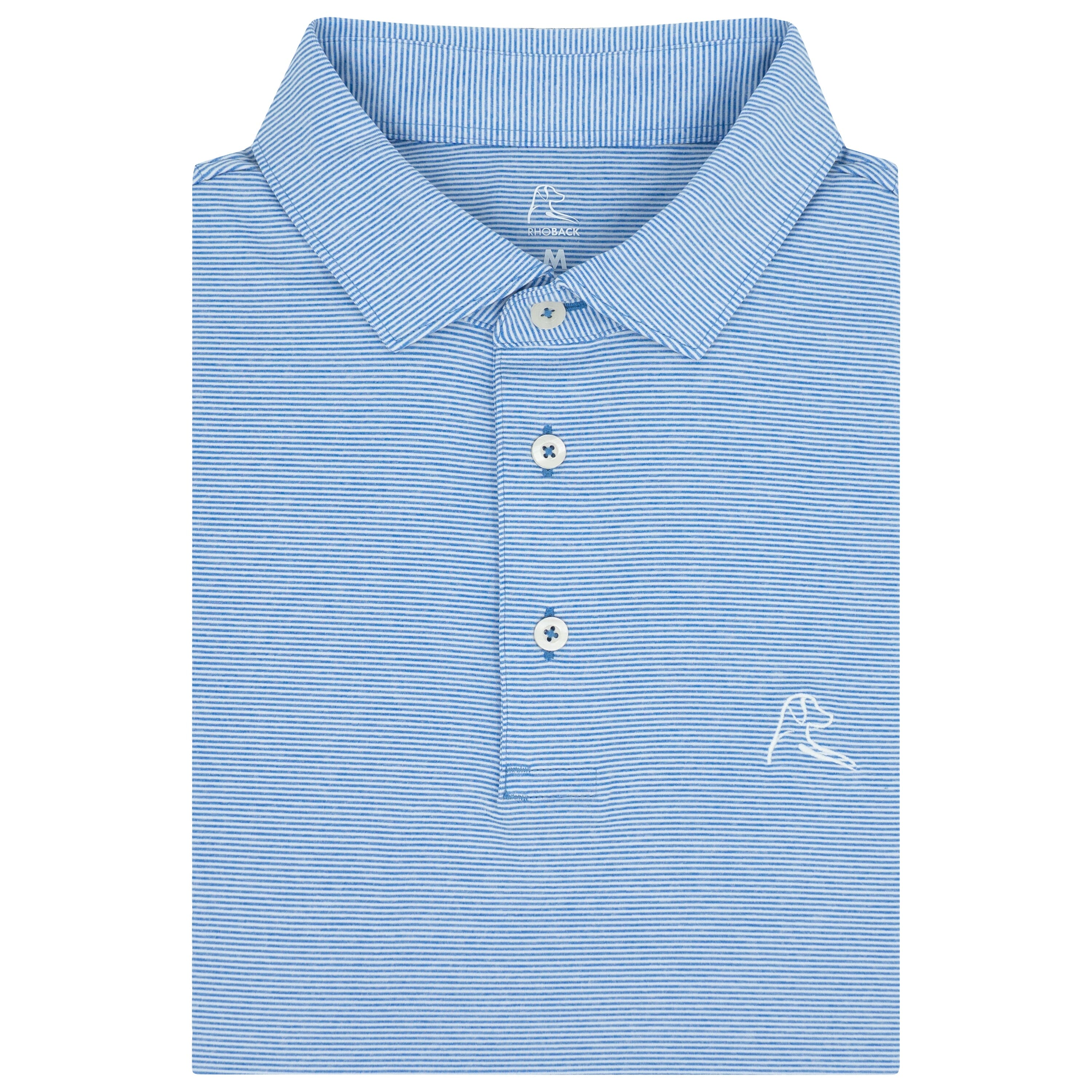 The Whaler Heather Stripe | Performance Polo | The Whaler Heather Stripe - Bunker Blue/White