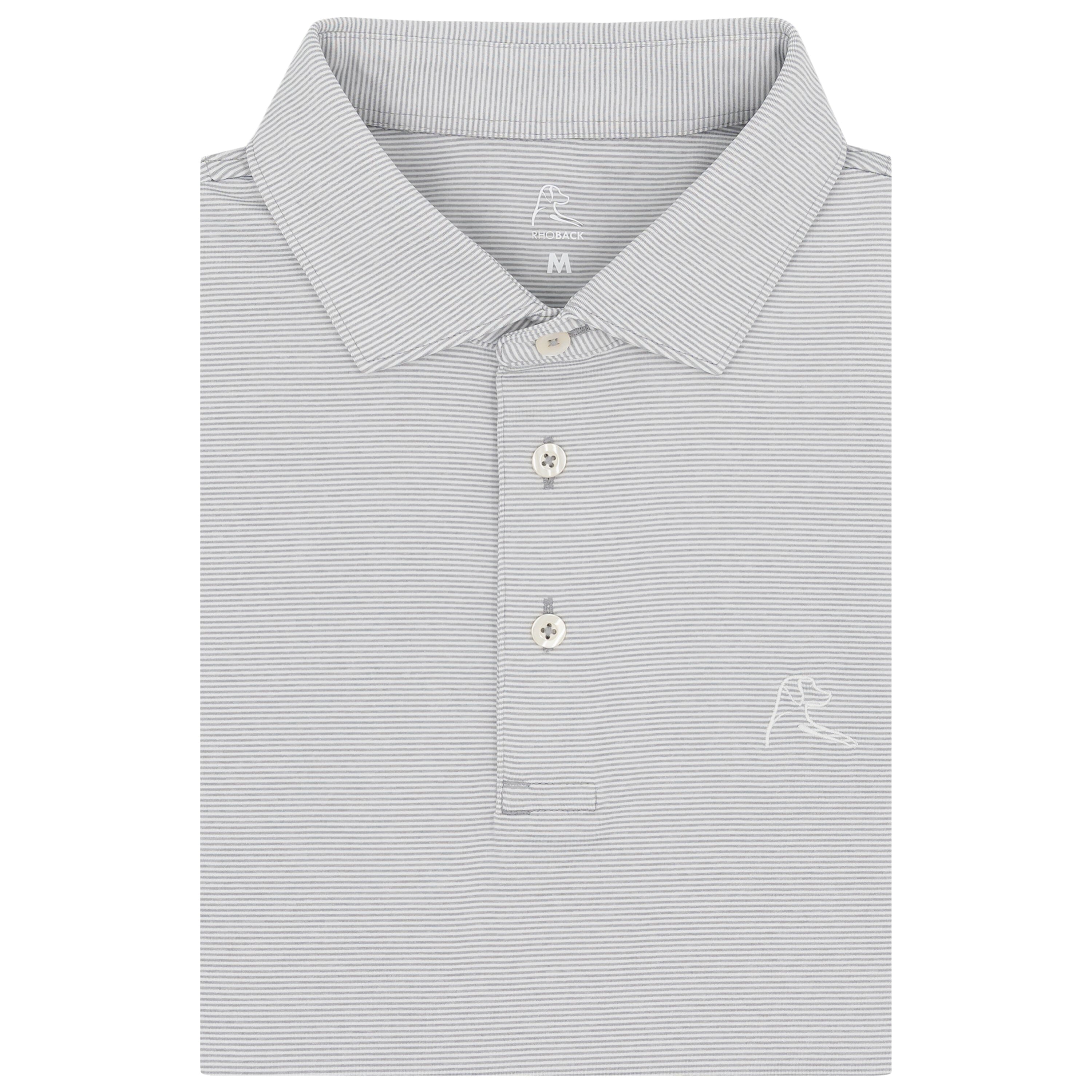 The Whaler Heather Stripe | Performance Polo | The Whaler Heather Stripe - Stainless Steel/White