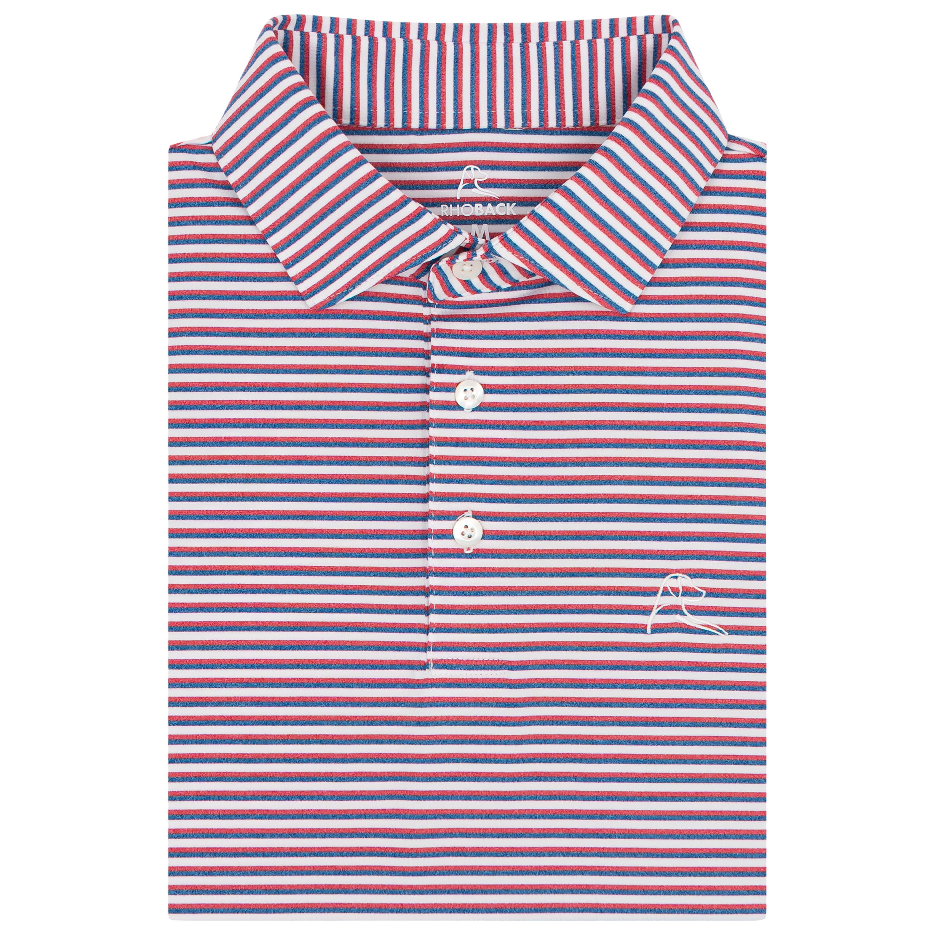 The Spacious Skies Heather Stripe | Performance Polo | The Spacious Skies Heather Stripe - Classic Red/Ocean Blue/White