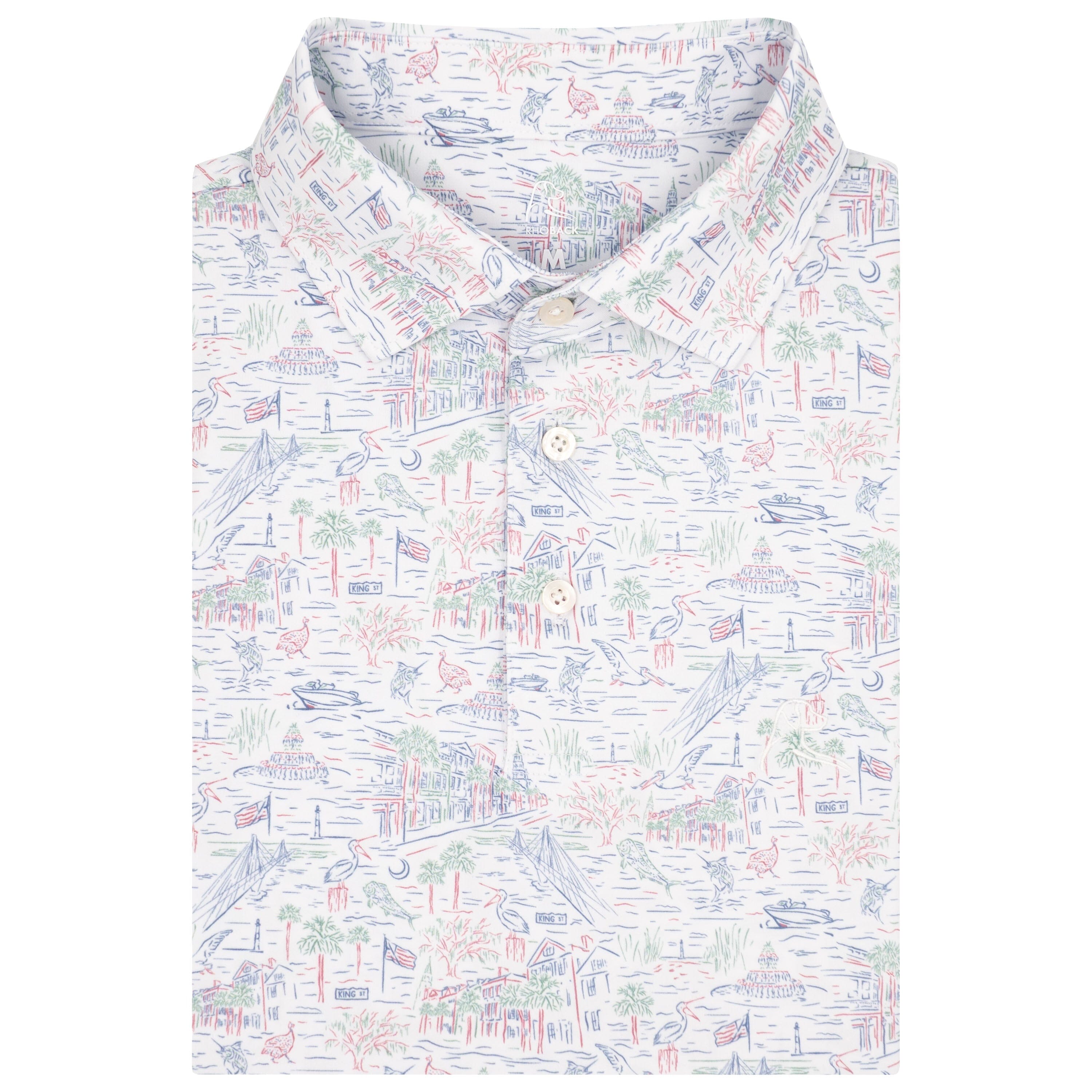 The Charleston | Performance Polo | The Charleston - White/Potomac Blue