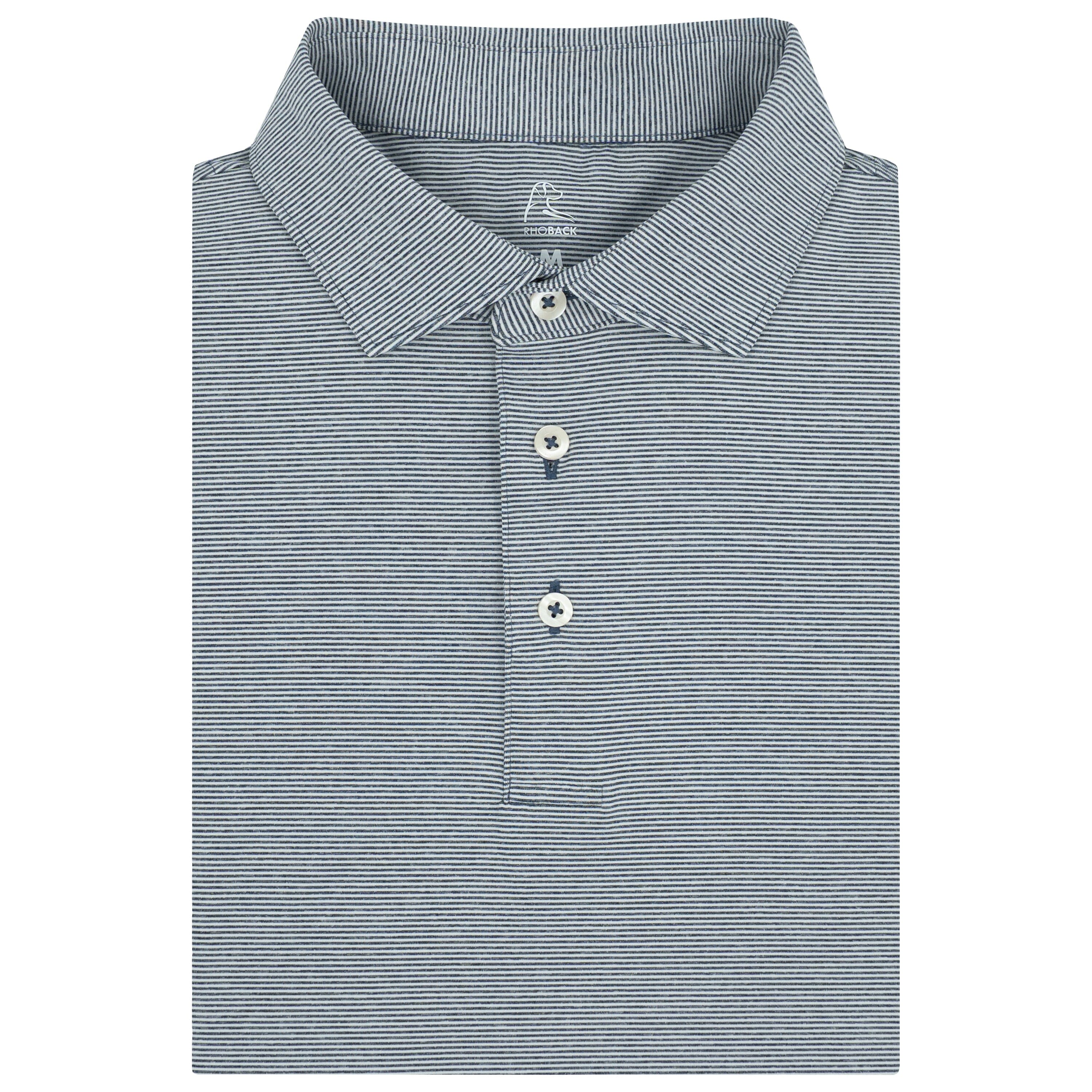 The Whaler Heather Stripe | Performance Polo | The Whaler Heather Stripe - Fleet Navy/White