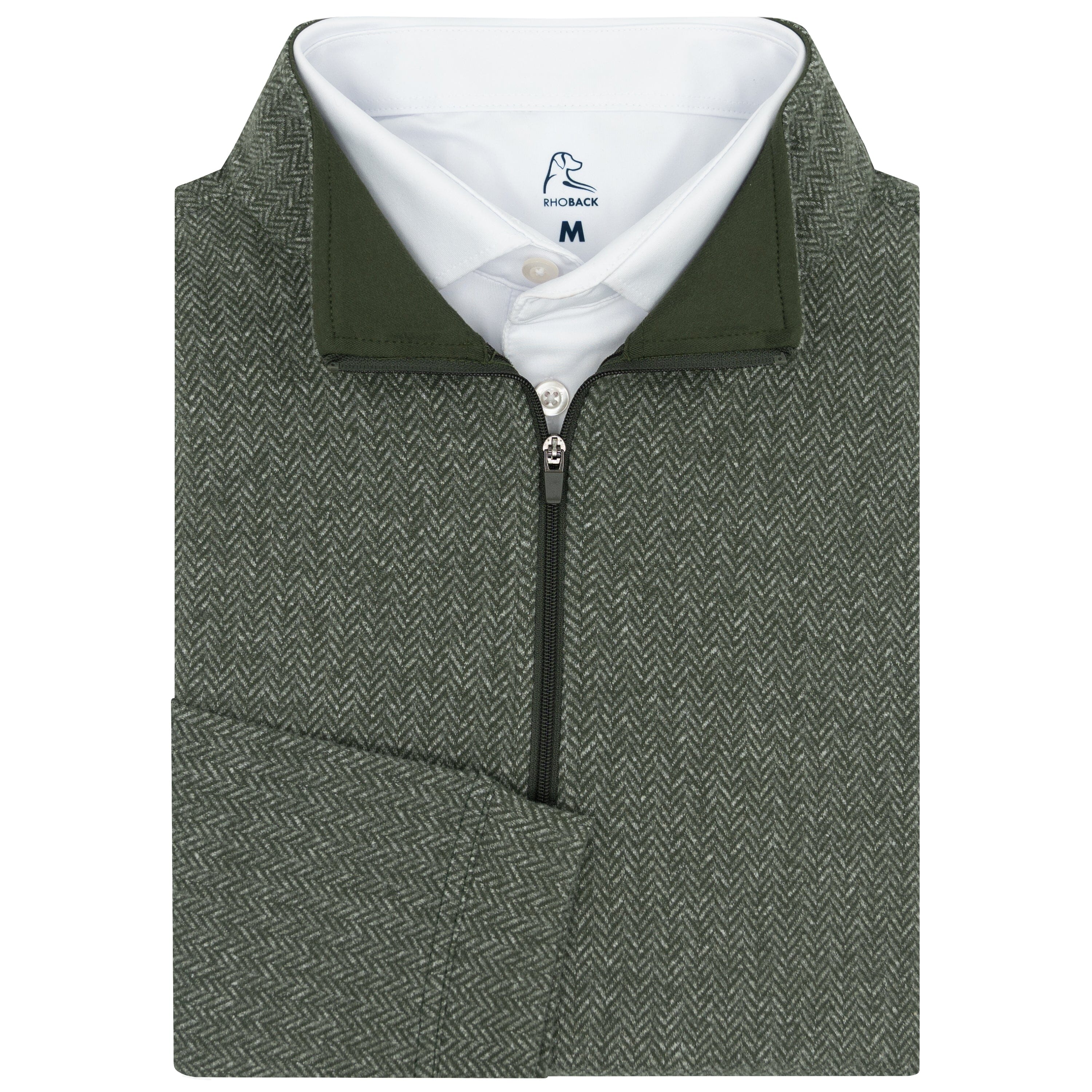 Herringbone Jacquard Performance Q-Zip | The Herringbone Jacquard - Dark Olive/White