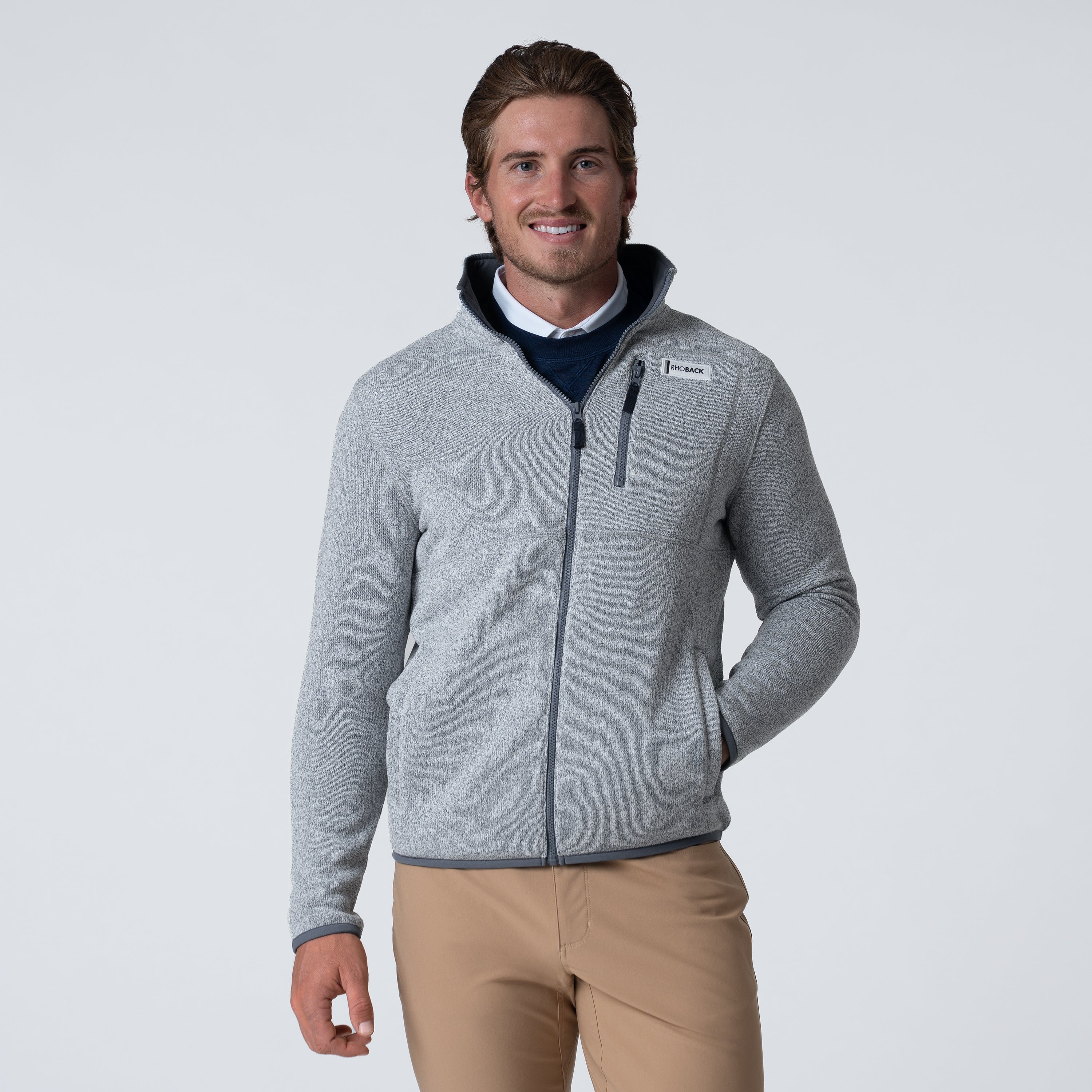 Peak Sweater Fleece Jacket | Heather - Everest Grey/White