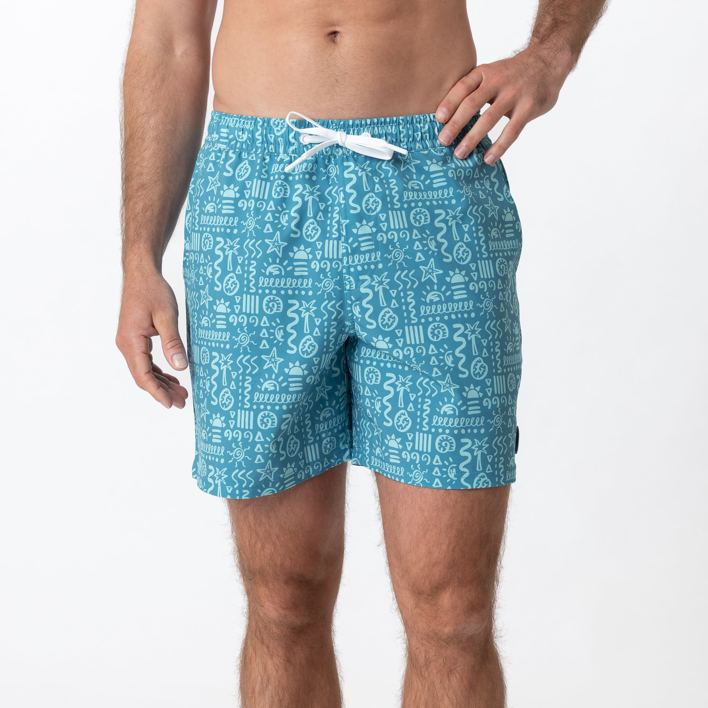 Medley Swim Trunk | The Sandscript - Aerial Blue/Antigua Green