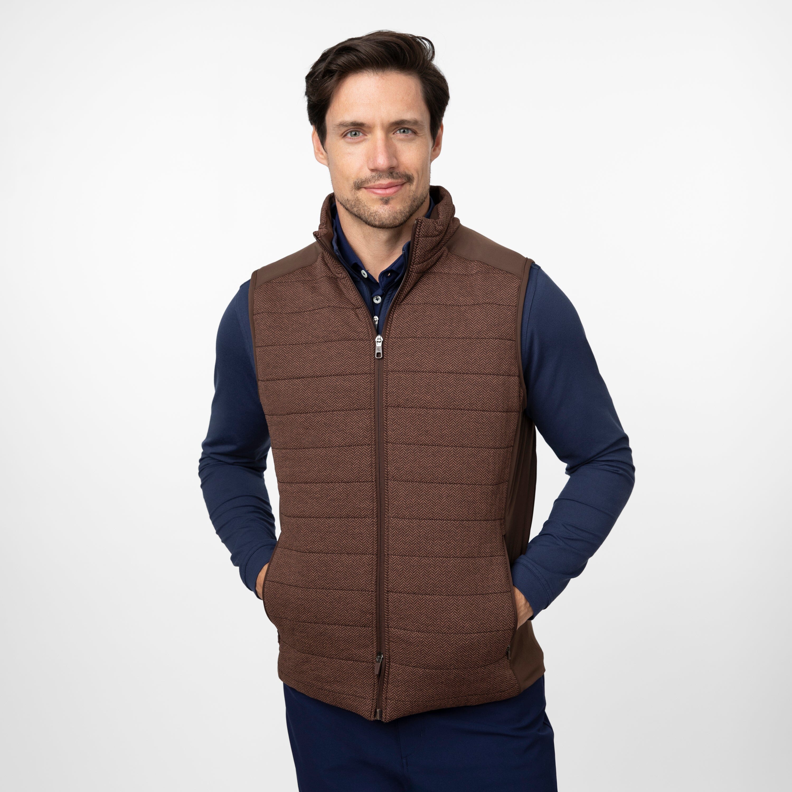 Fulton Performance Vest | The Herringbone Jacquard - Sepia/Cocoa