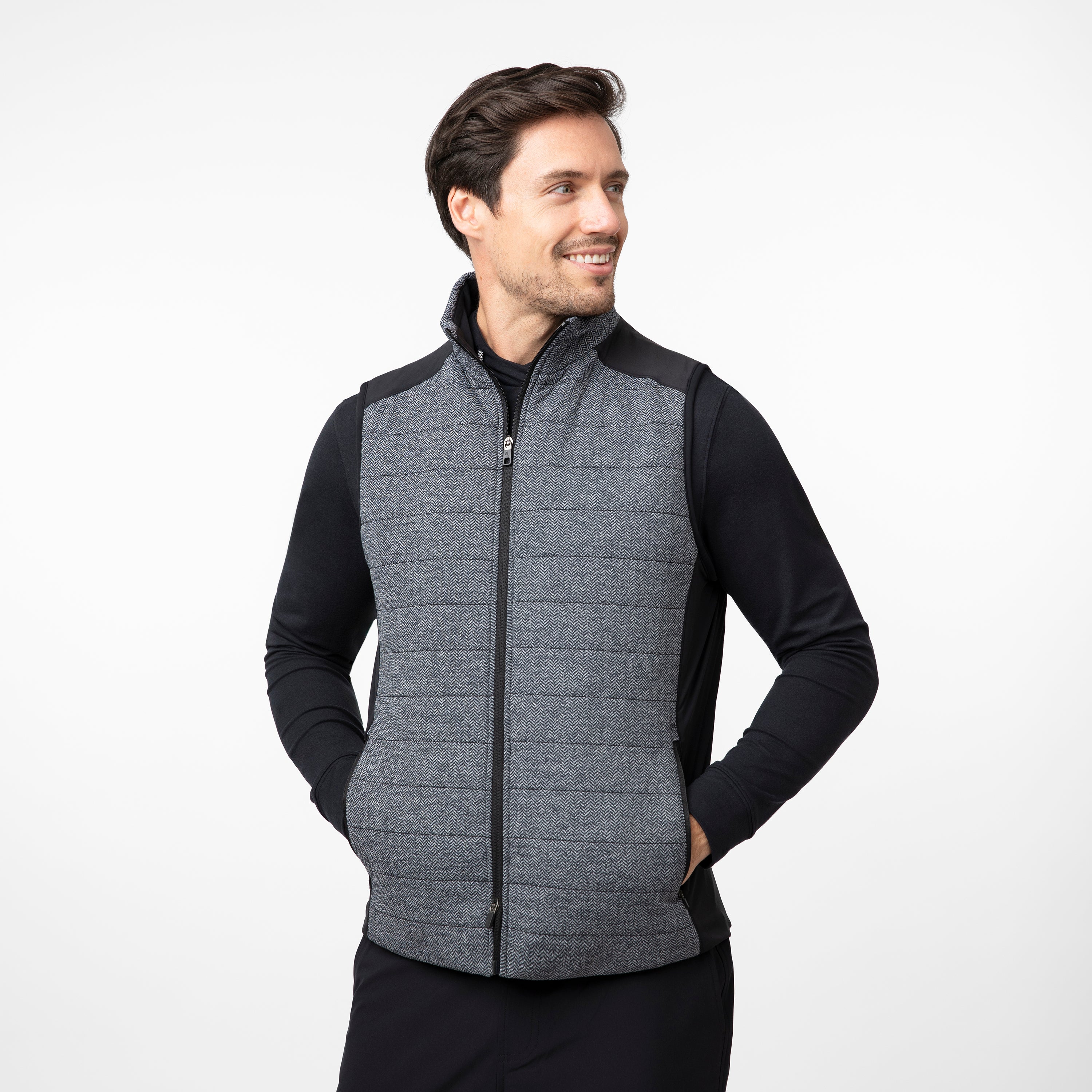 Fulton Performance Vest | The Herringbone Jacquard - Black/White