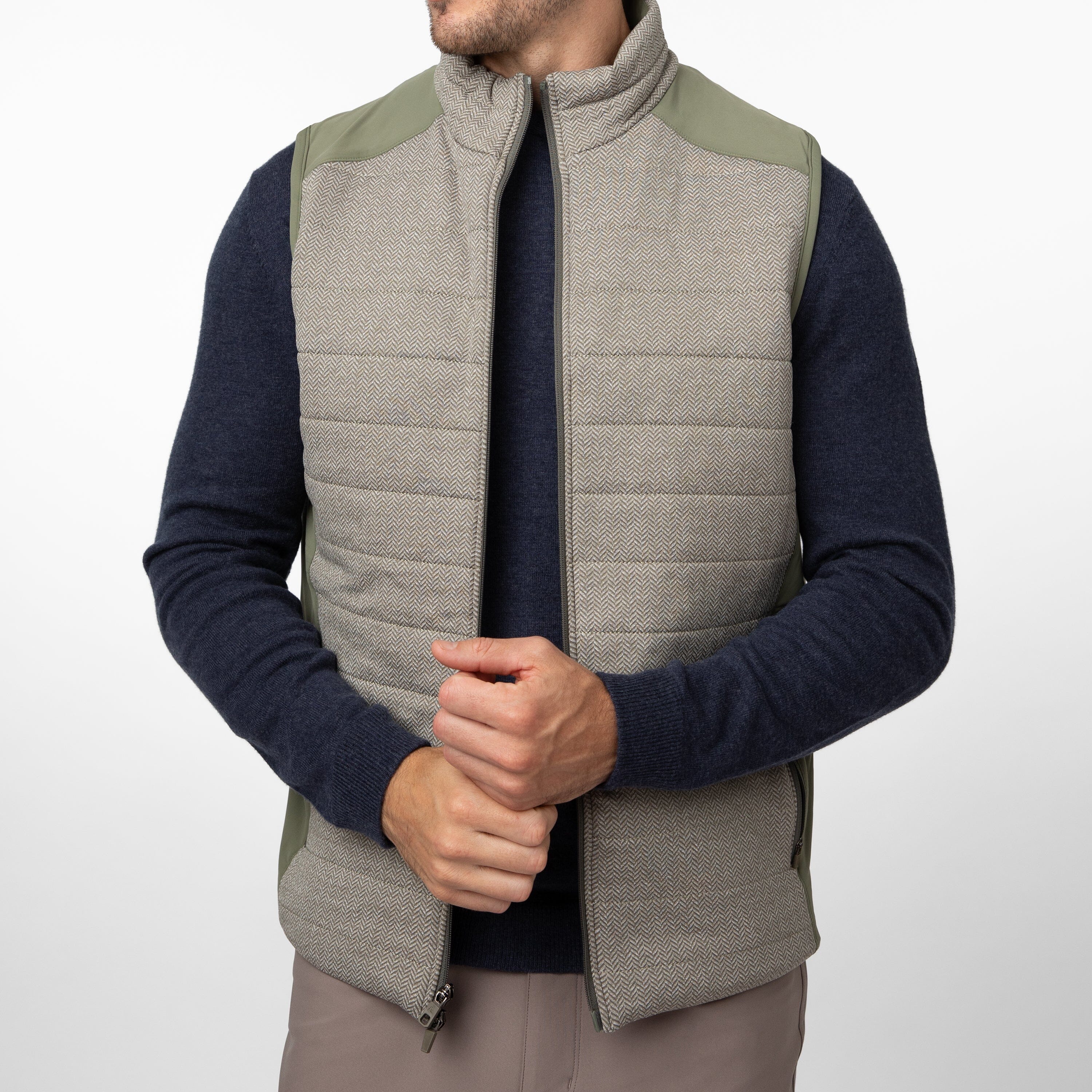 Alternative view of Fulton Performance Vest | The Herringbone Jacquard - Moss Green/White