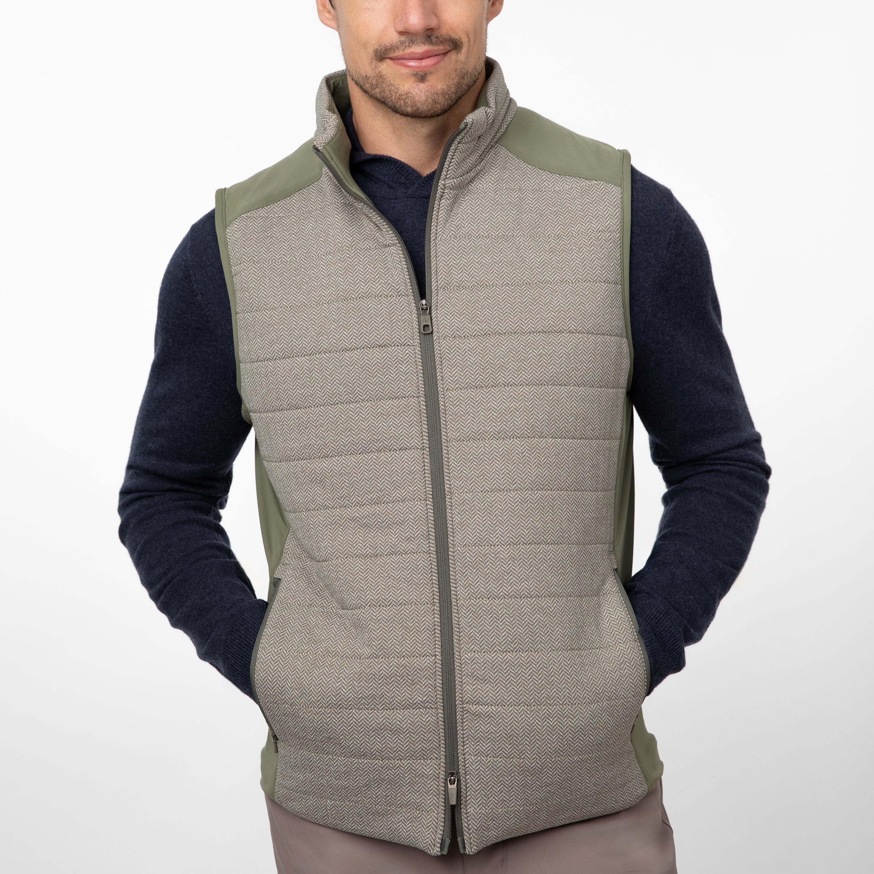 Fulton Performance Vest | The Herringbone Jacquard - Moss Green/White