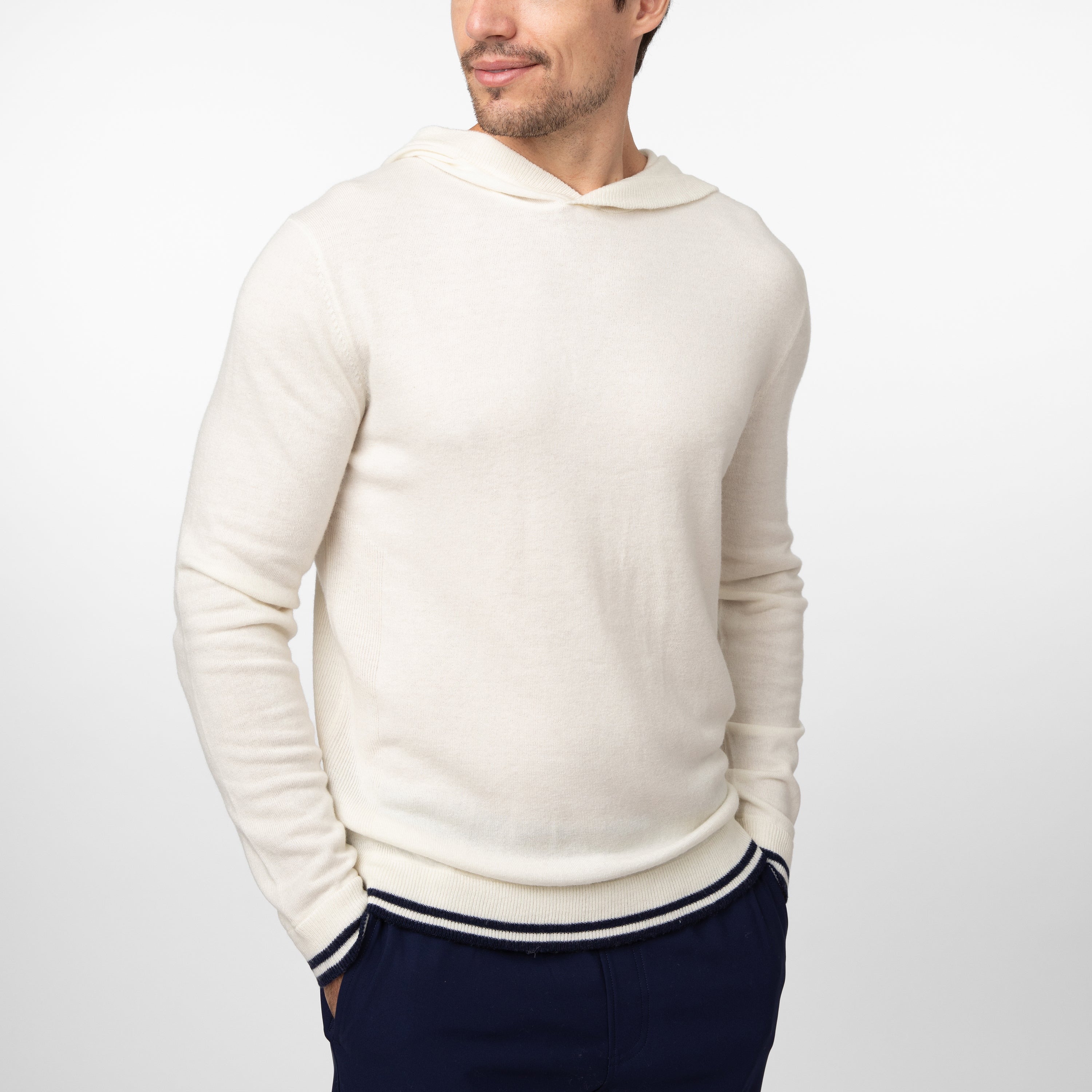 Hogan Sweater Hoodie | Solid - Ivory - Fleet Navy