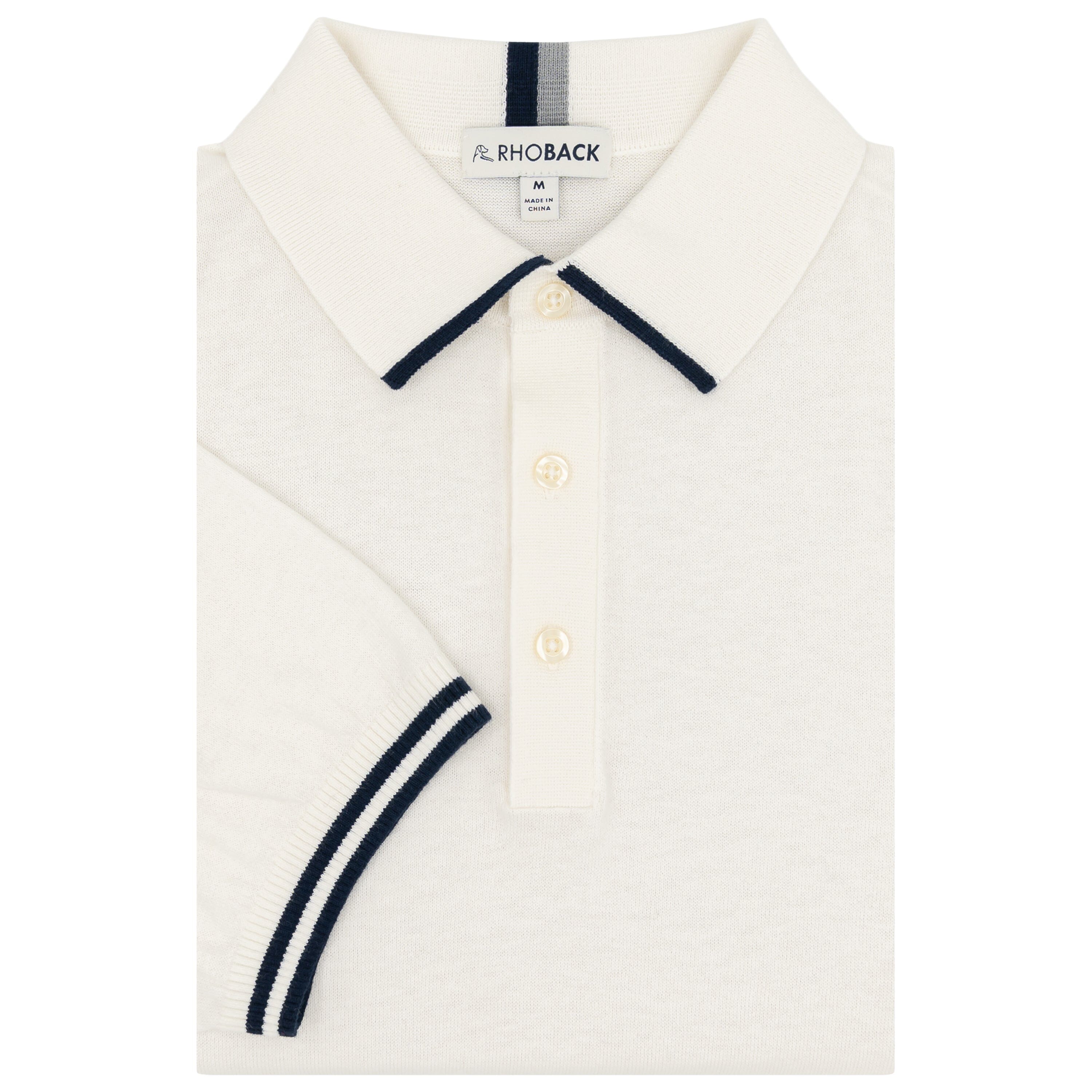 Alternative view of Harbor Stretch Sweater Polo | Solid - Ivory - Fleet Navy