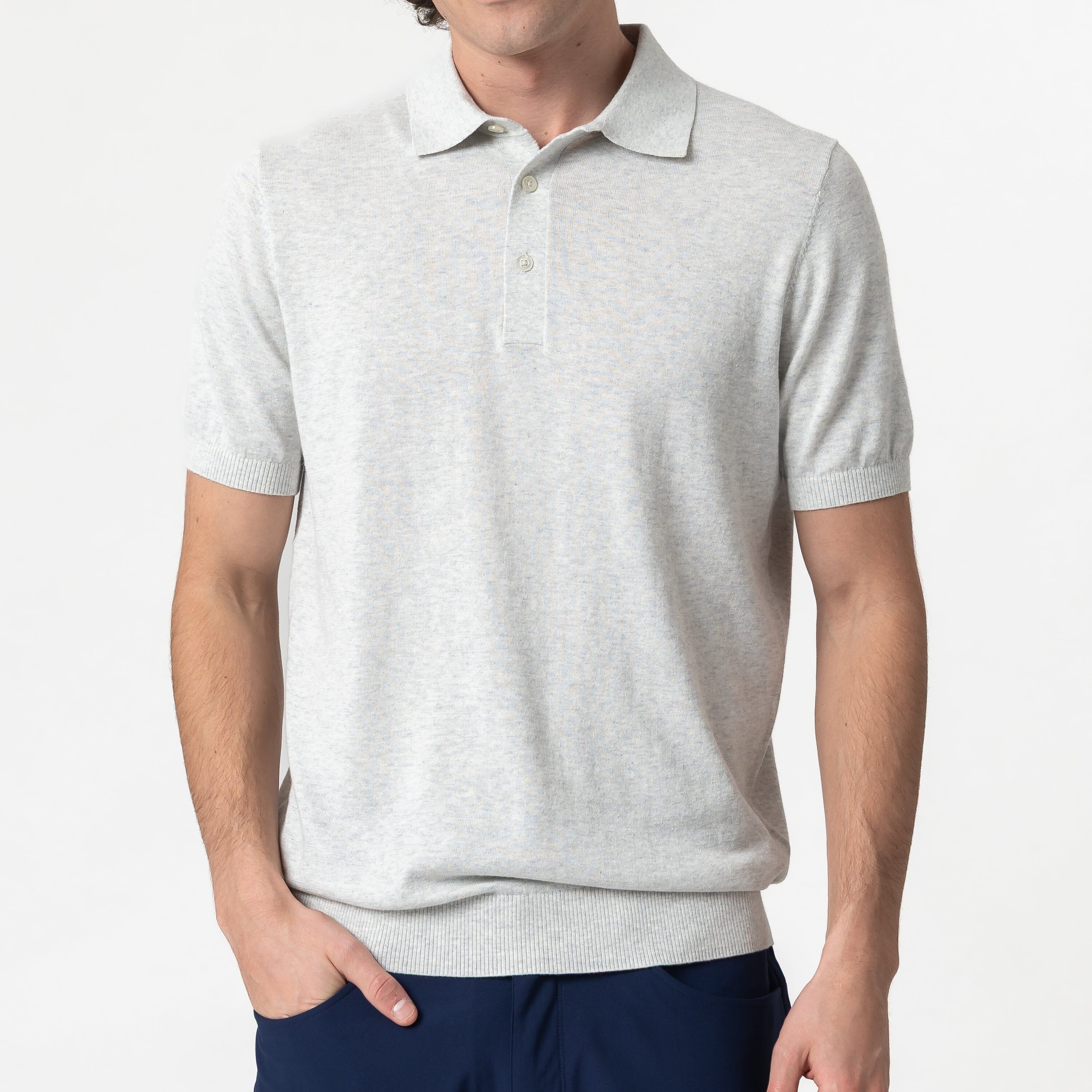 Alternative view of Harbor Stretch Sweater Polo | Heather - Stainless Steel/White