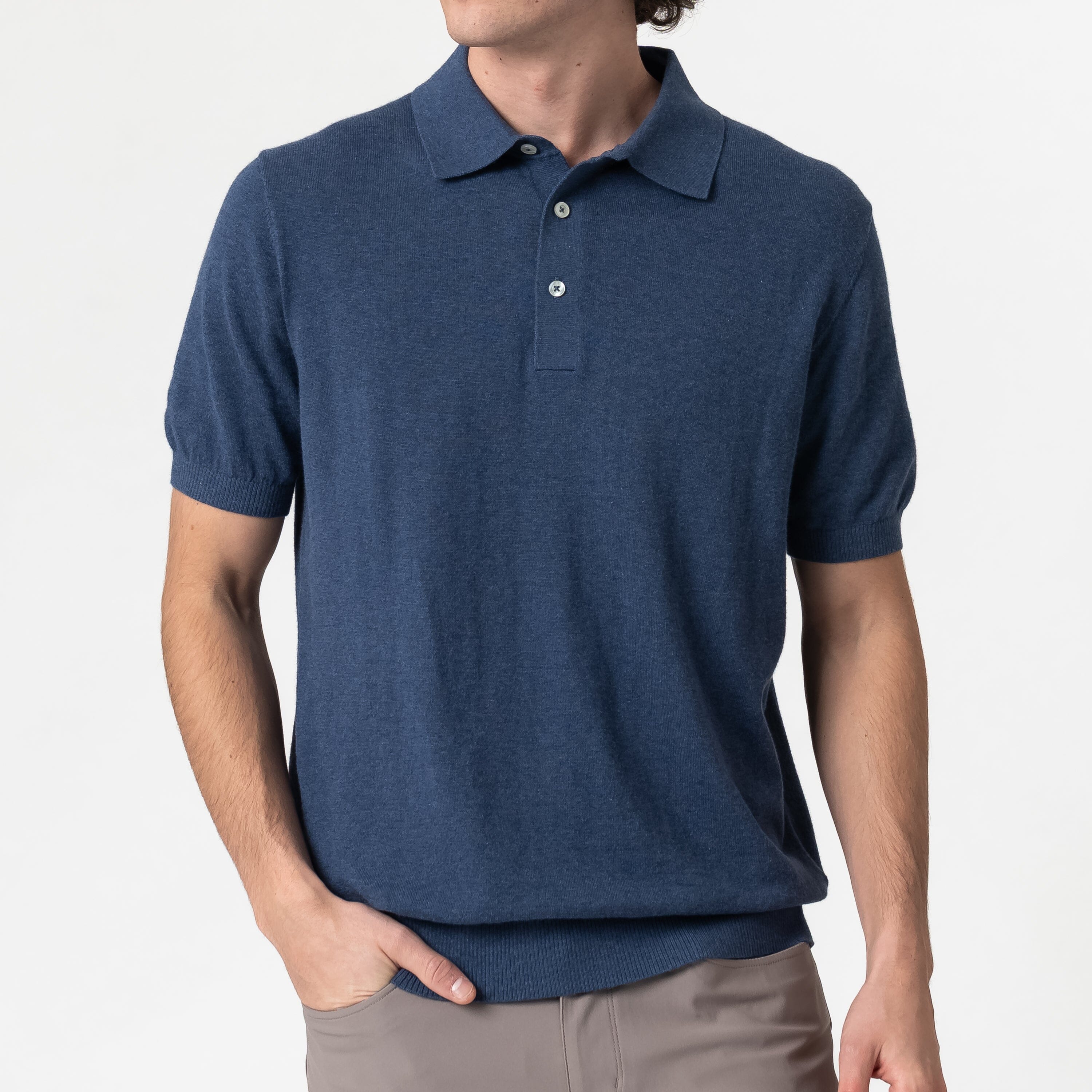 Harbor Stretch Sweater Polo | Heather - Fleet Navy/Coastal Blue