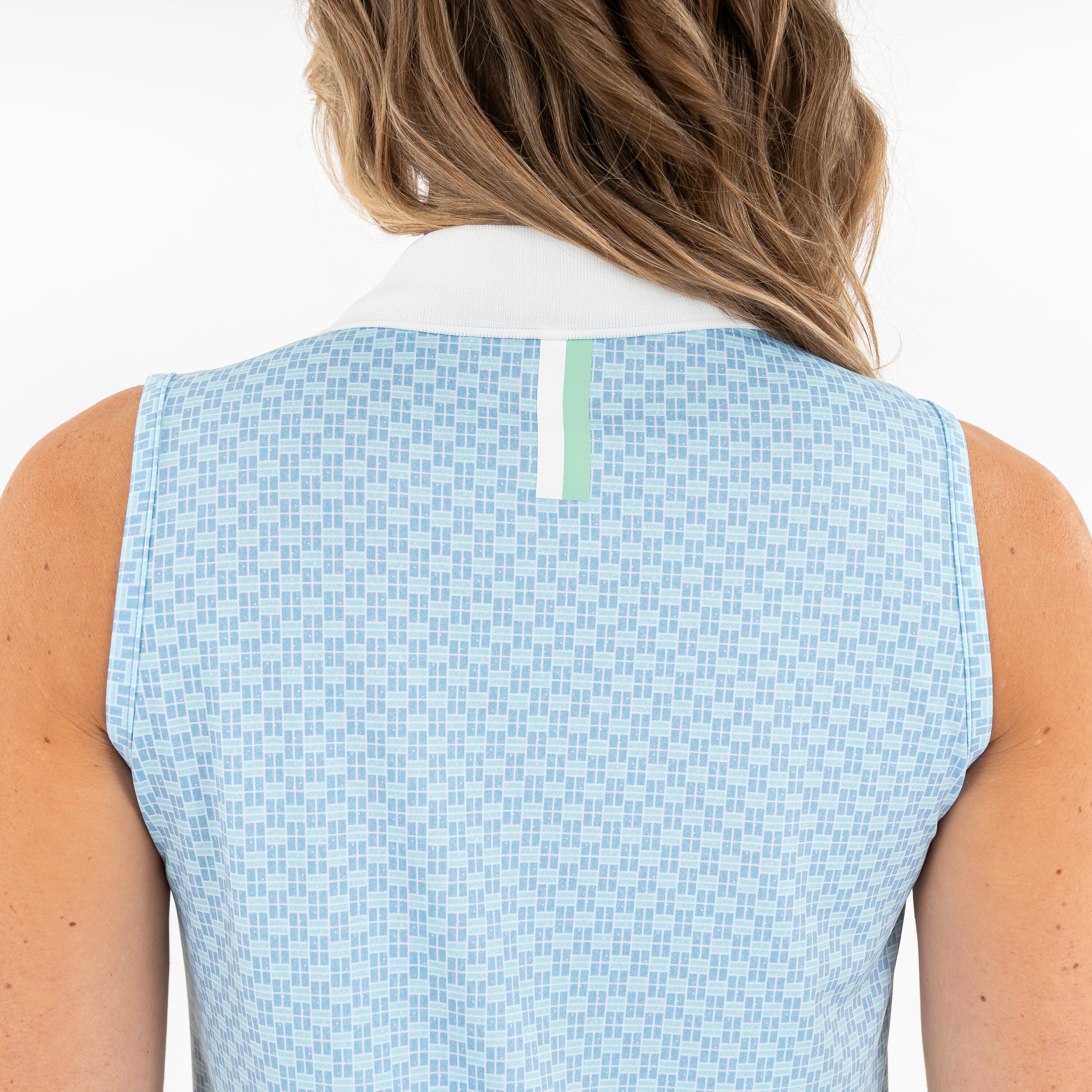 Alternative view of Brooke Sleeveless Performance Polo | The Pickleball Tile - Maritime Blue/Mint Green