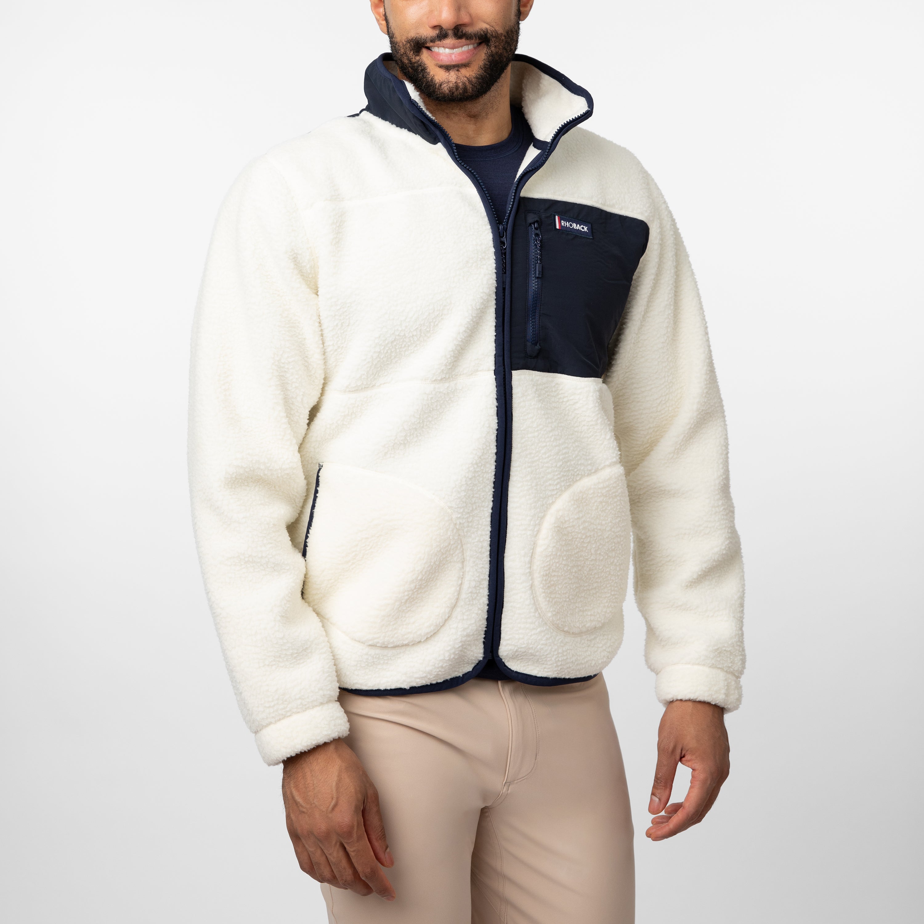 Summit Crest Full-Zip Jacket | Solid - Ivory - Fleet Navy