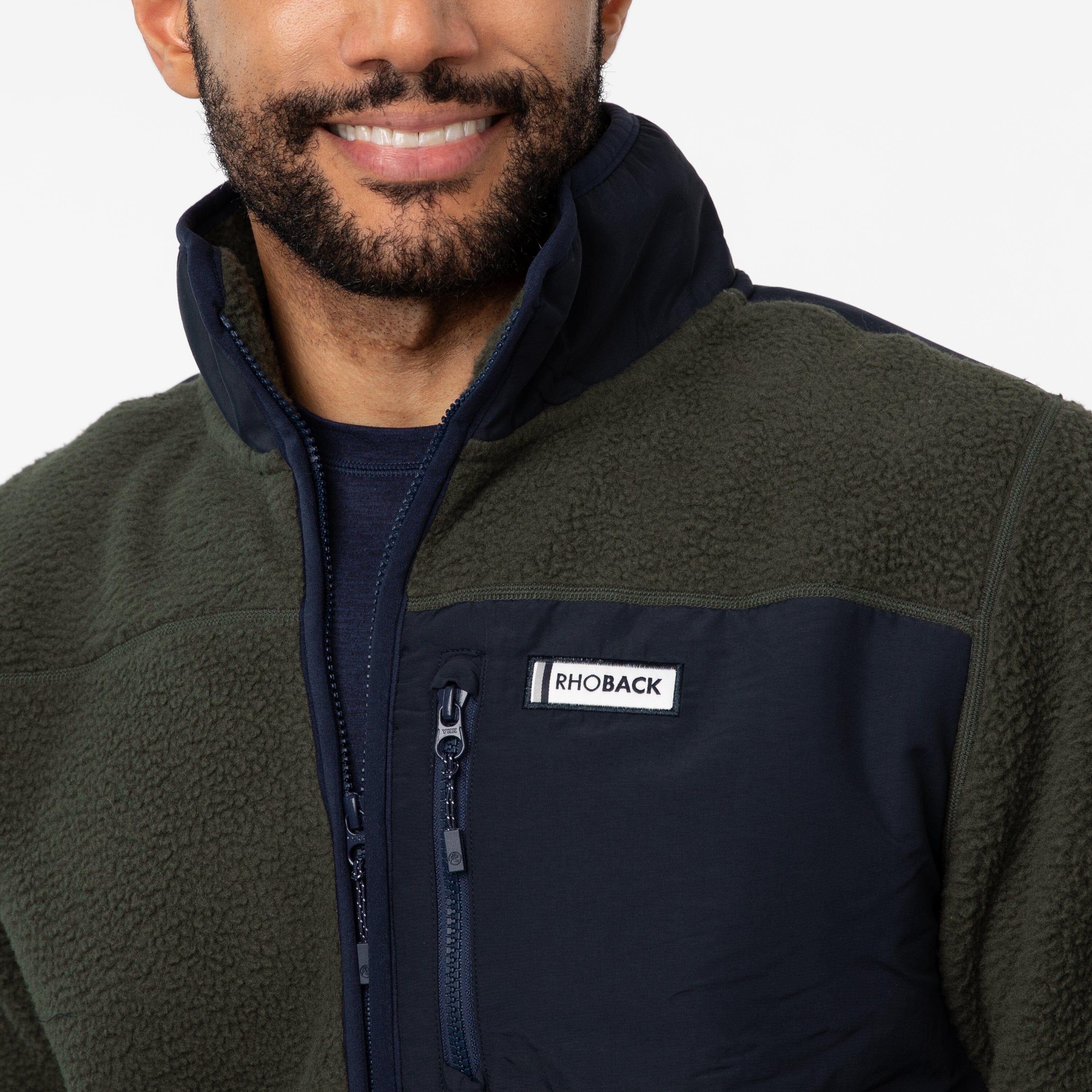 Alternative view of Summit Crest Full-Zip Jacket | Colorblock - Dark Olive/Saddle Brown - Fleet Navy