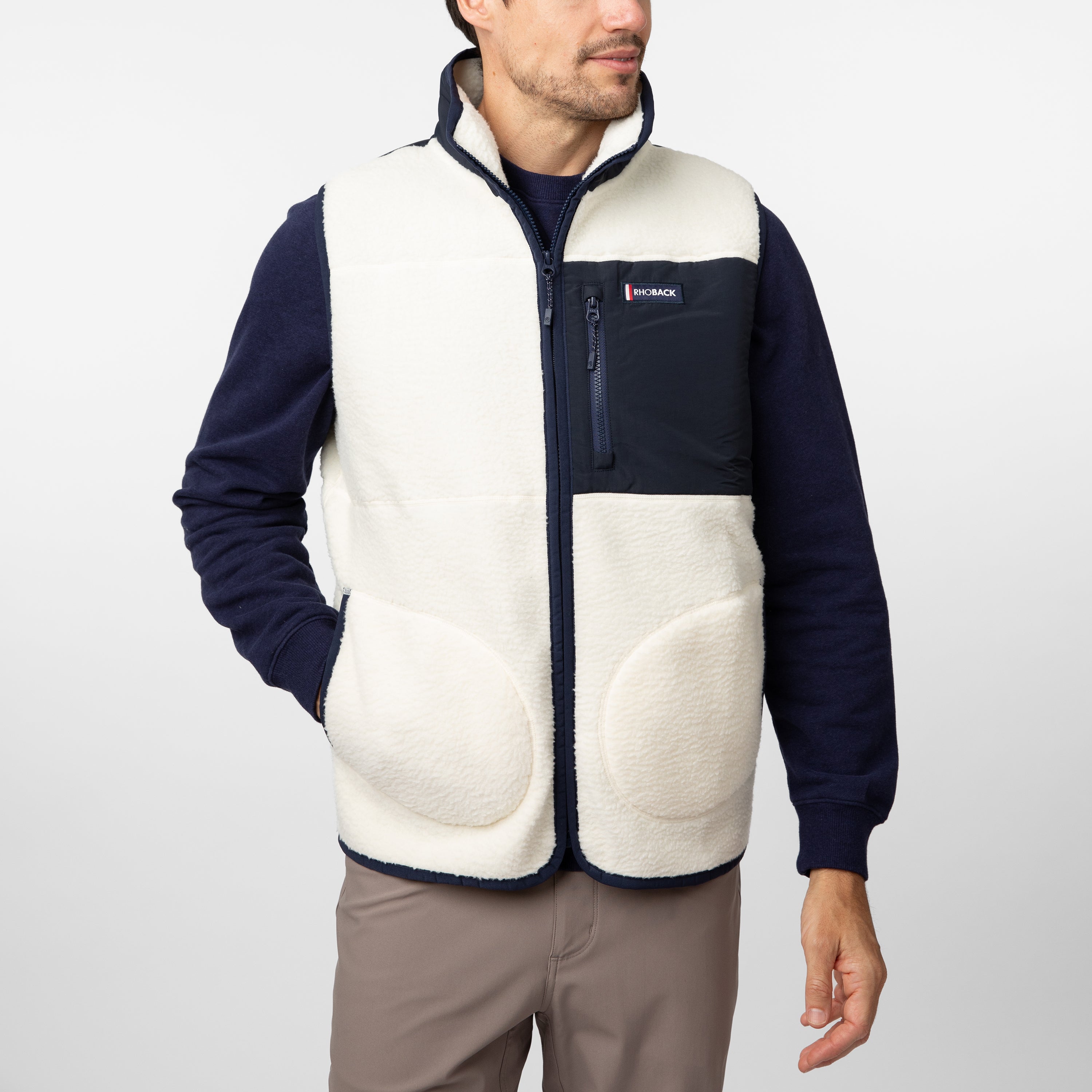 Summit Crest Full-Zip Vest | Solid - Ivory - Fleet Navy