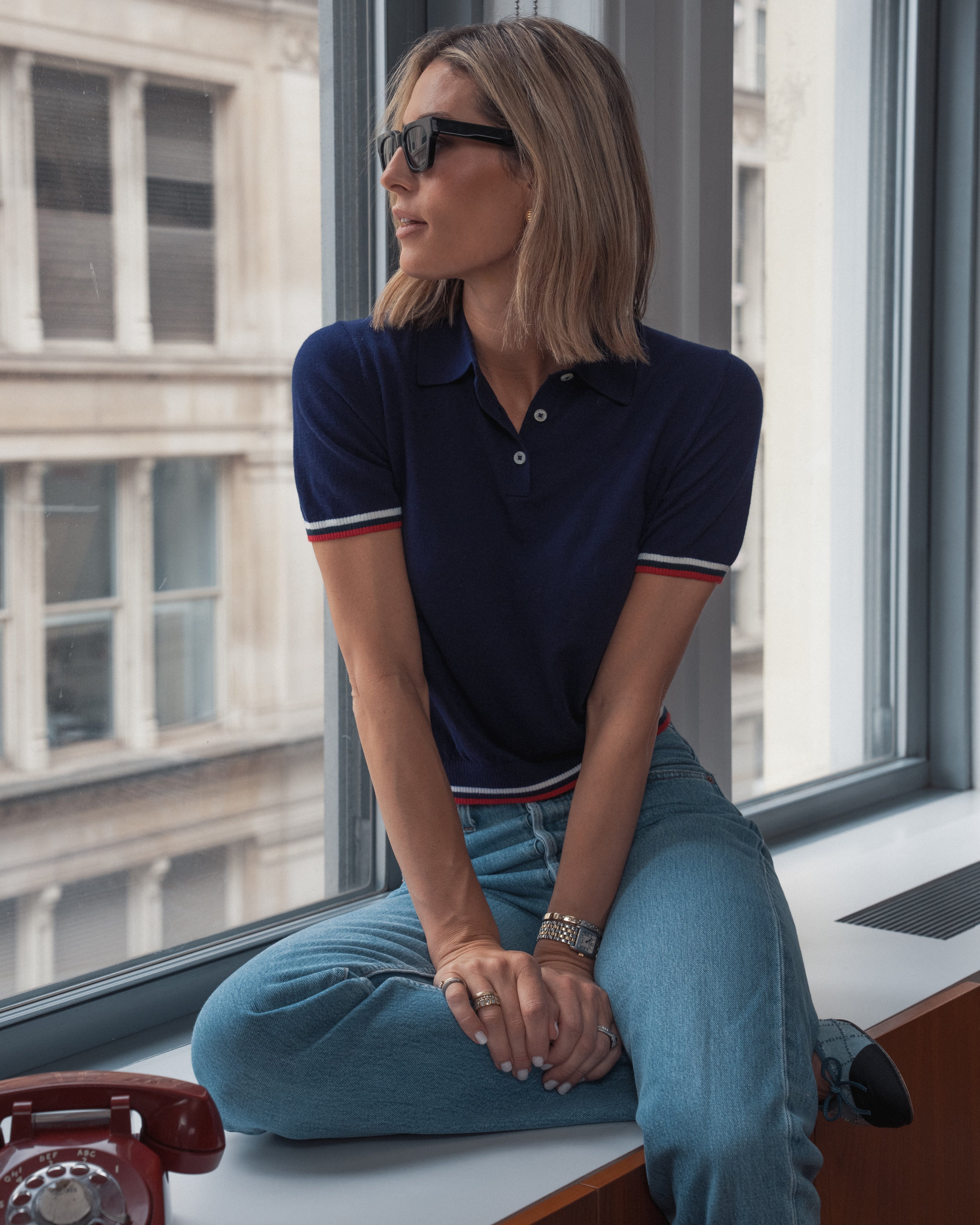 Harbor Sweater Polo | Solid - Fleet Navy - White/Classic Red