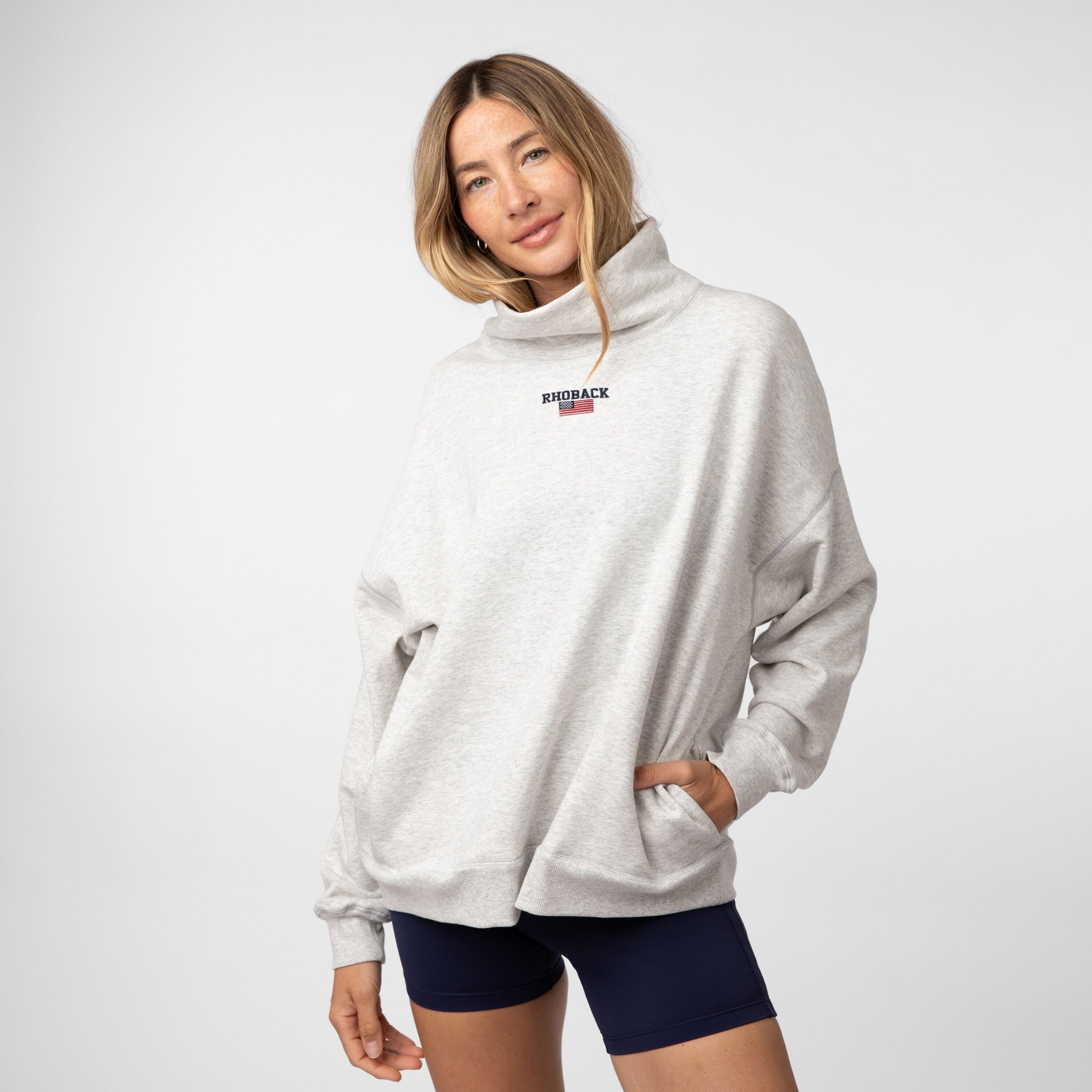 Alternative view of Bedford Oversized Mockneck | Heather - Ivory - USA
