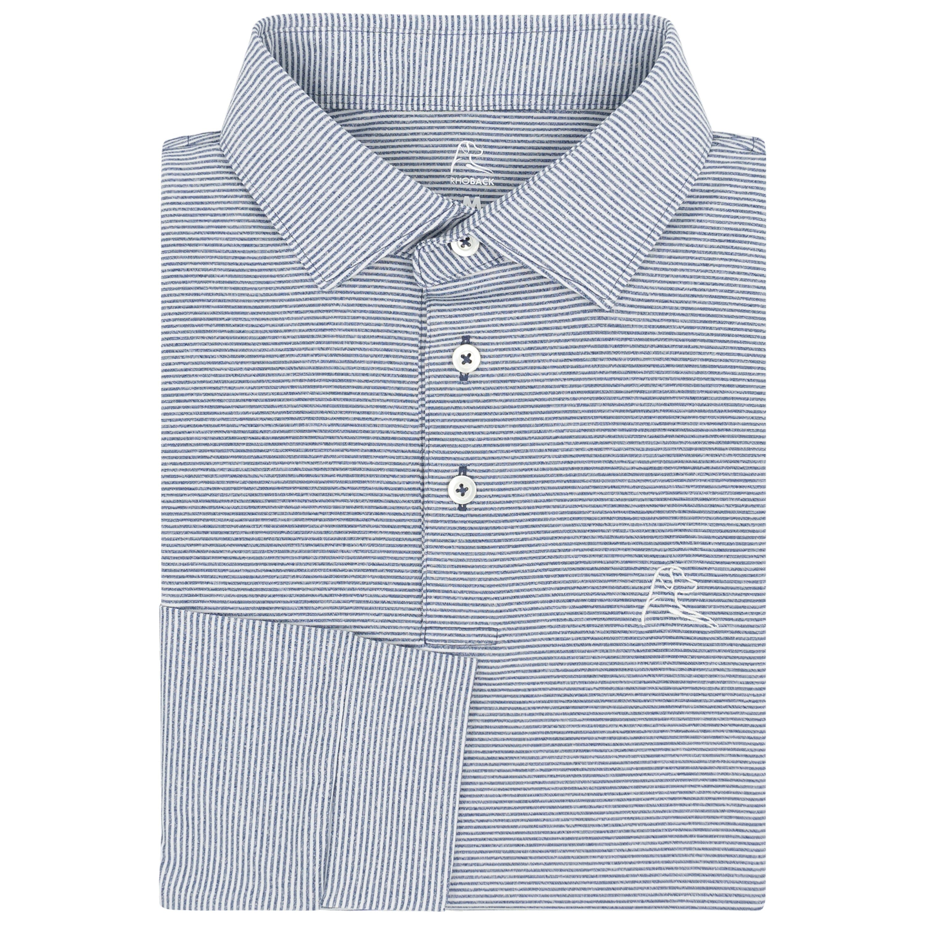 The Whaler Heather Stripe | Long Sleeve Performance Polo | The Whaler Heather Stripe - Fleet Navy/White