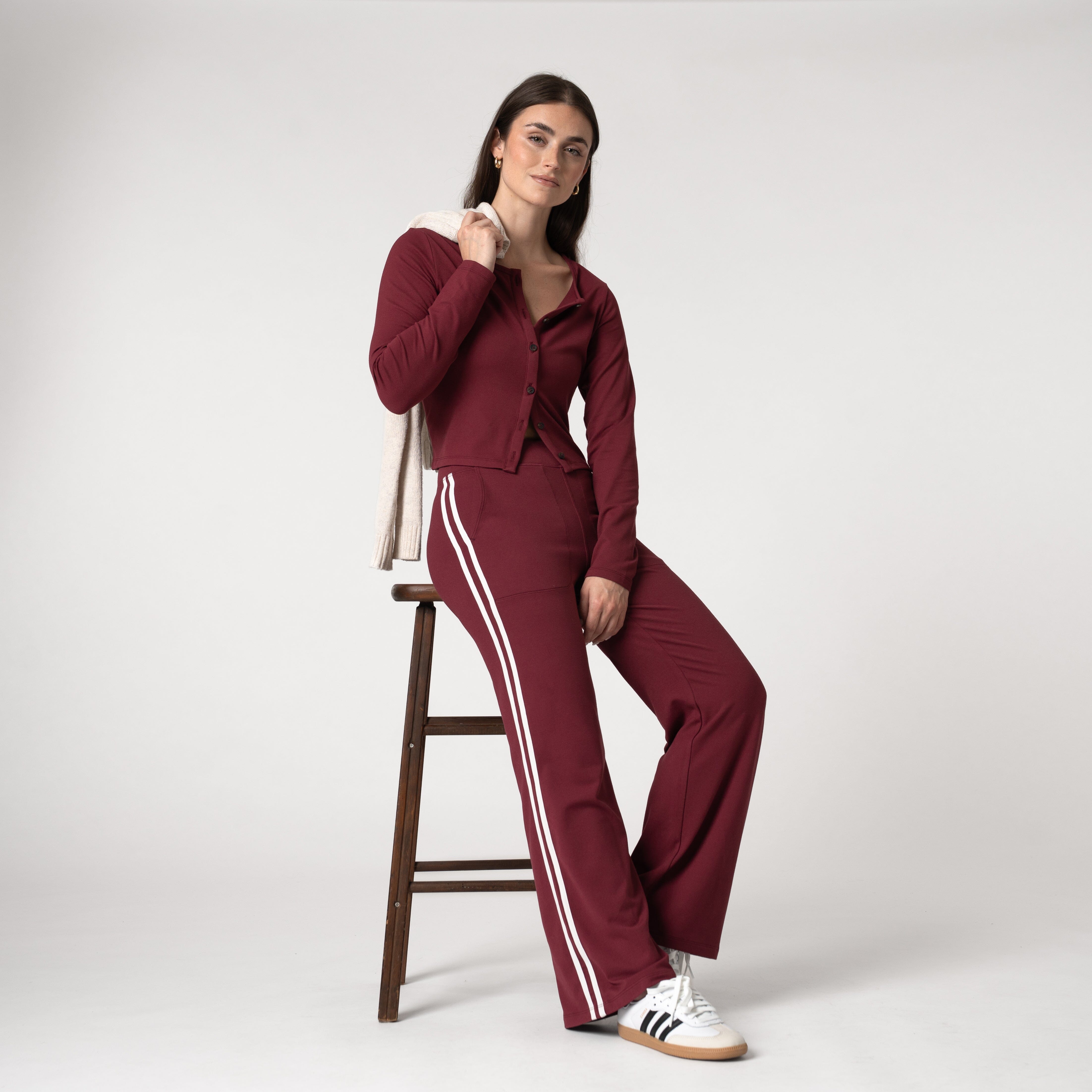 Tempo Wide-Leg Pant | Heather - Merlot/Merlot - Ivory