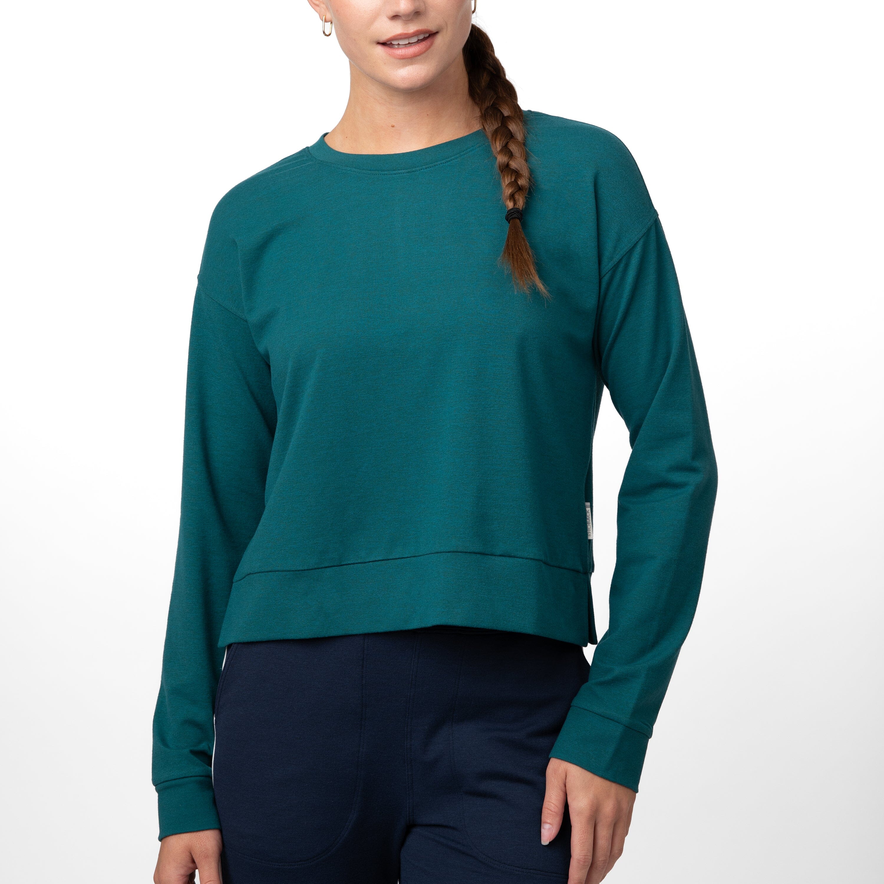 Alternative view of Tempo Crewneck | Solid - Midnight Green