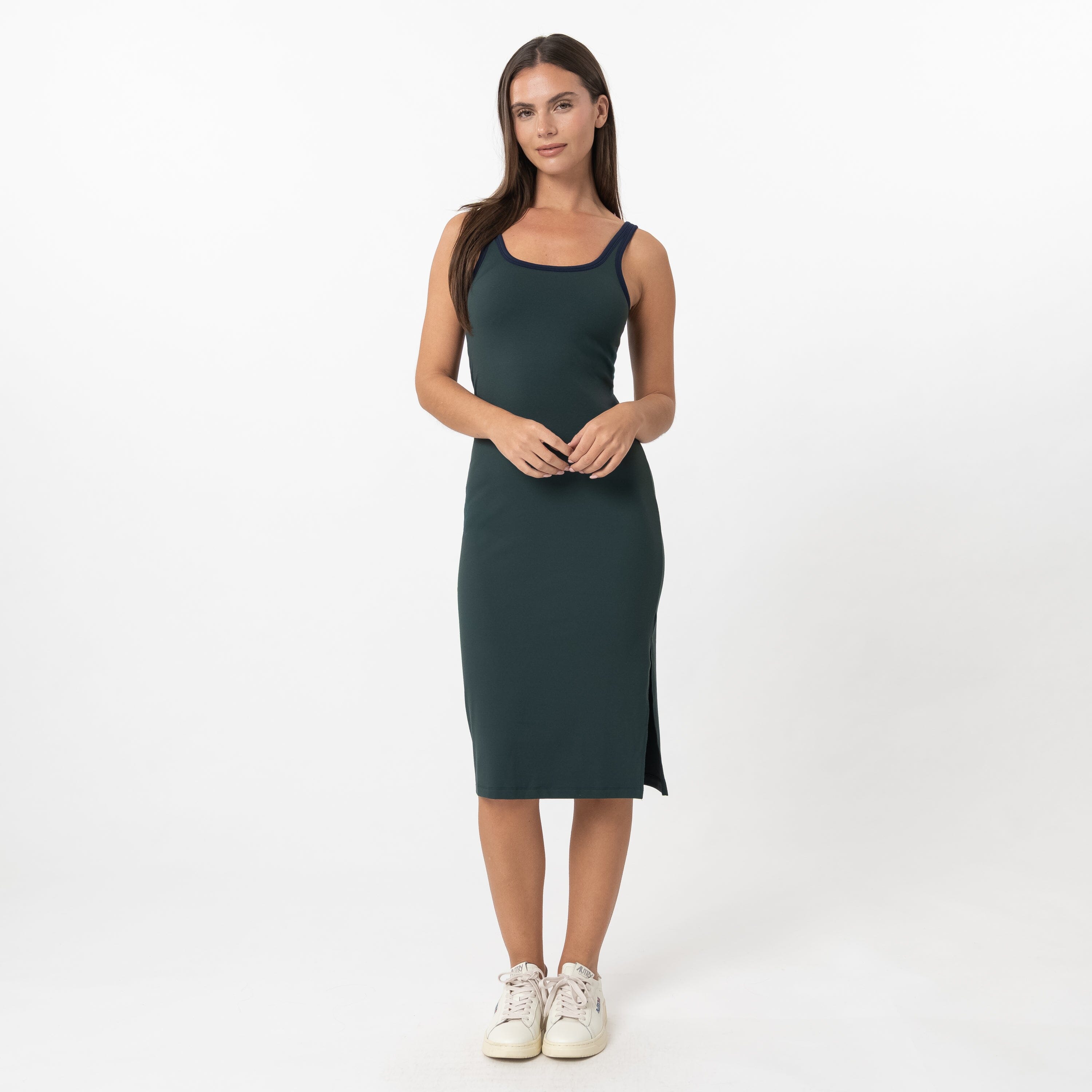 Tempo Midi Dress | Solid - Ponderosa Green - Fleet Navy