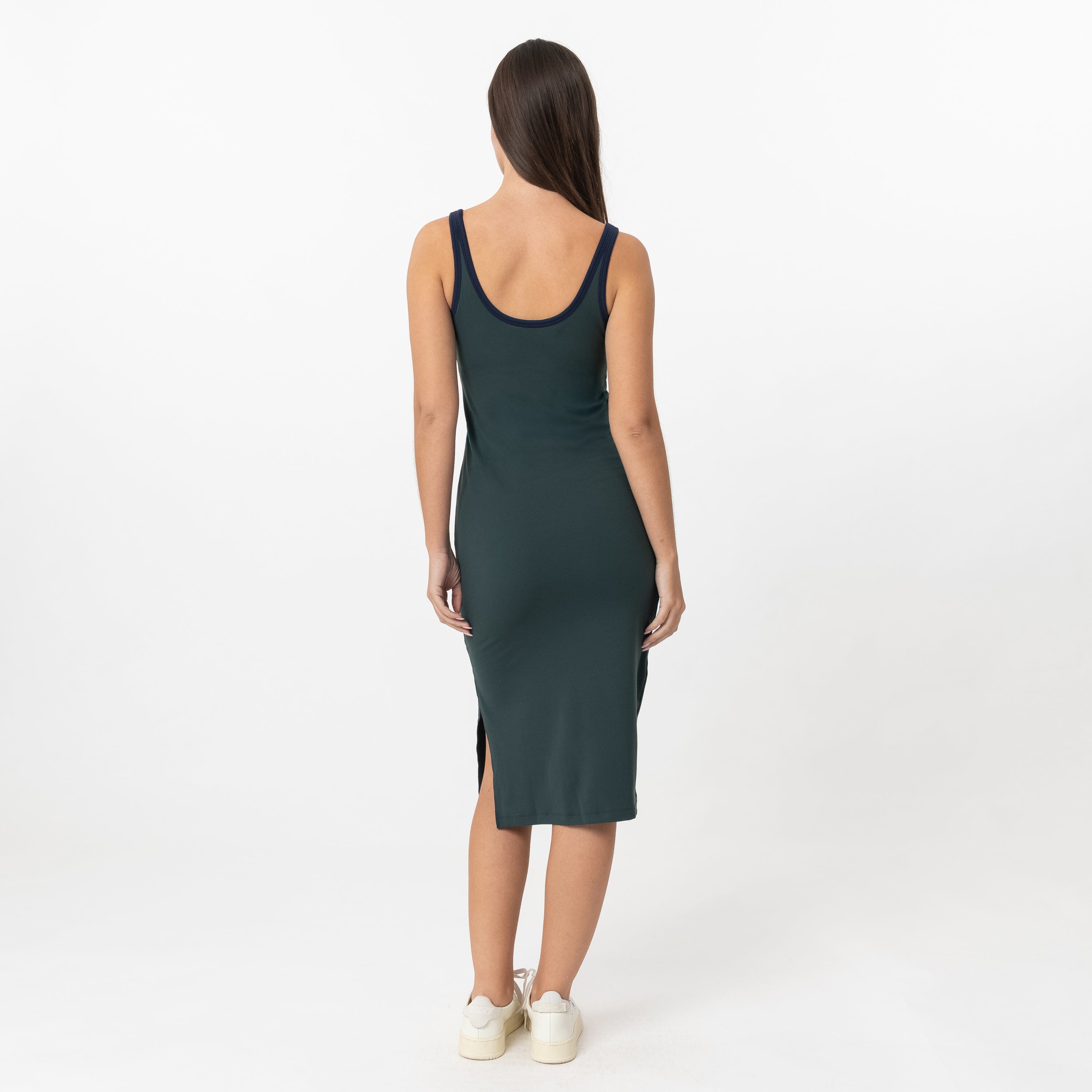 Alternative view of Tempo Midi Dress | Solid - Ponderosa Green - Fleet Navy