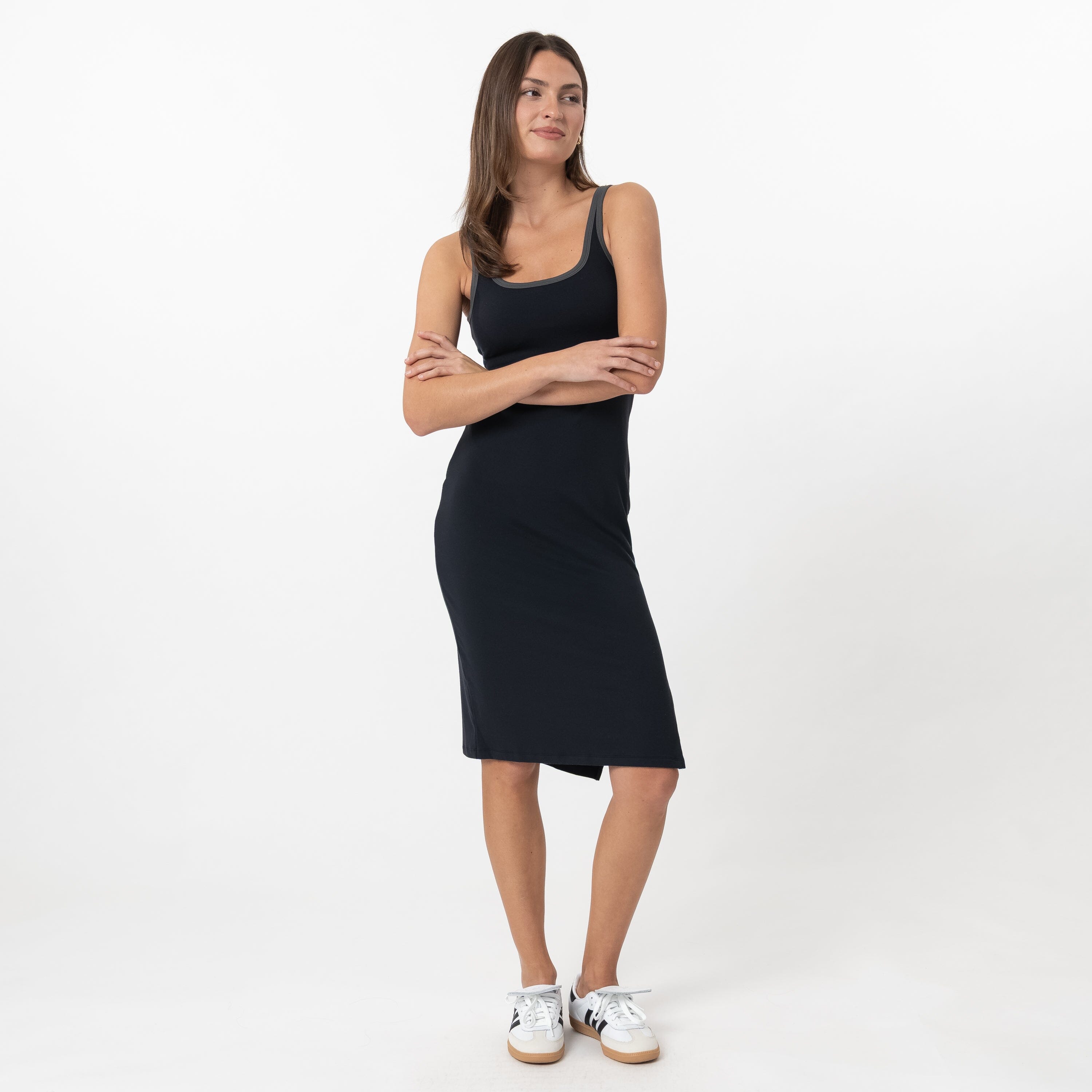 Tempo Midi Dress | Solid - Midnight Black - Charcoal Grey