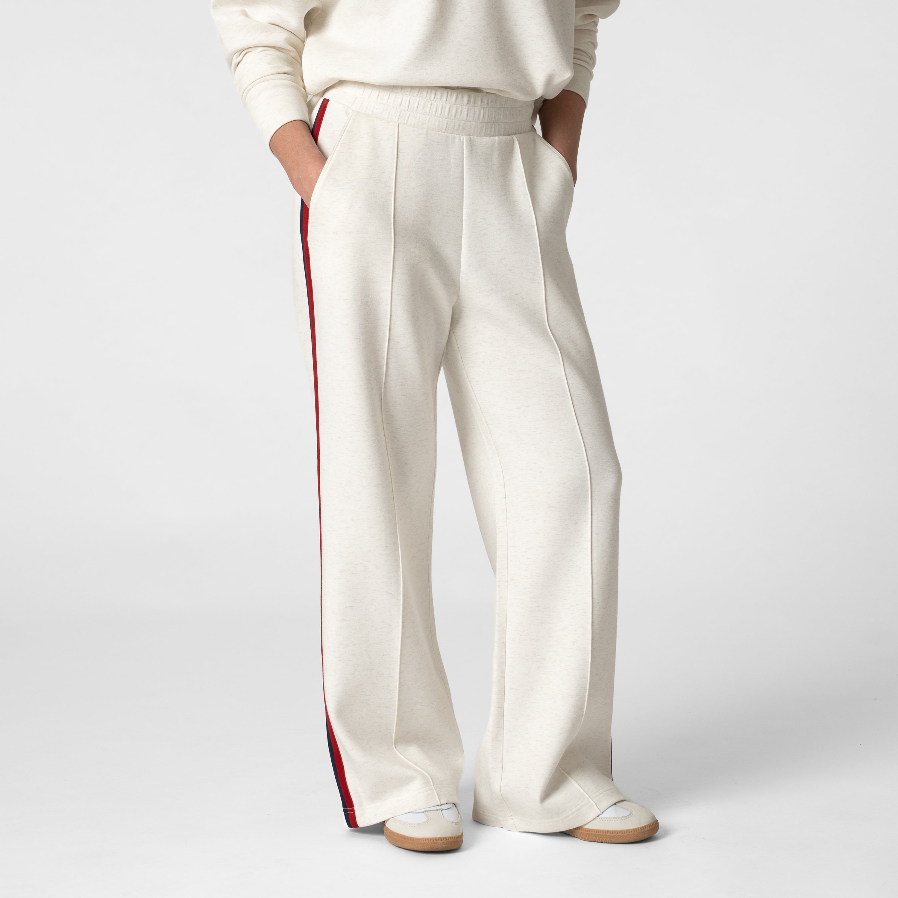 Aspire Pintuck Pant | Heather - Parchment White - Cardinal Red/Fleet Navy