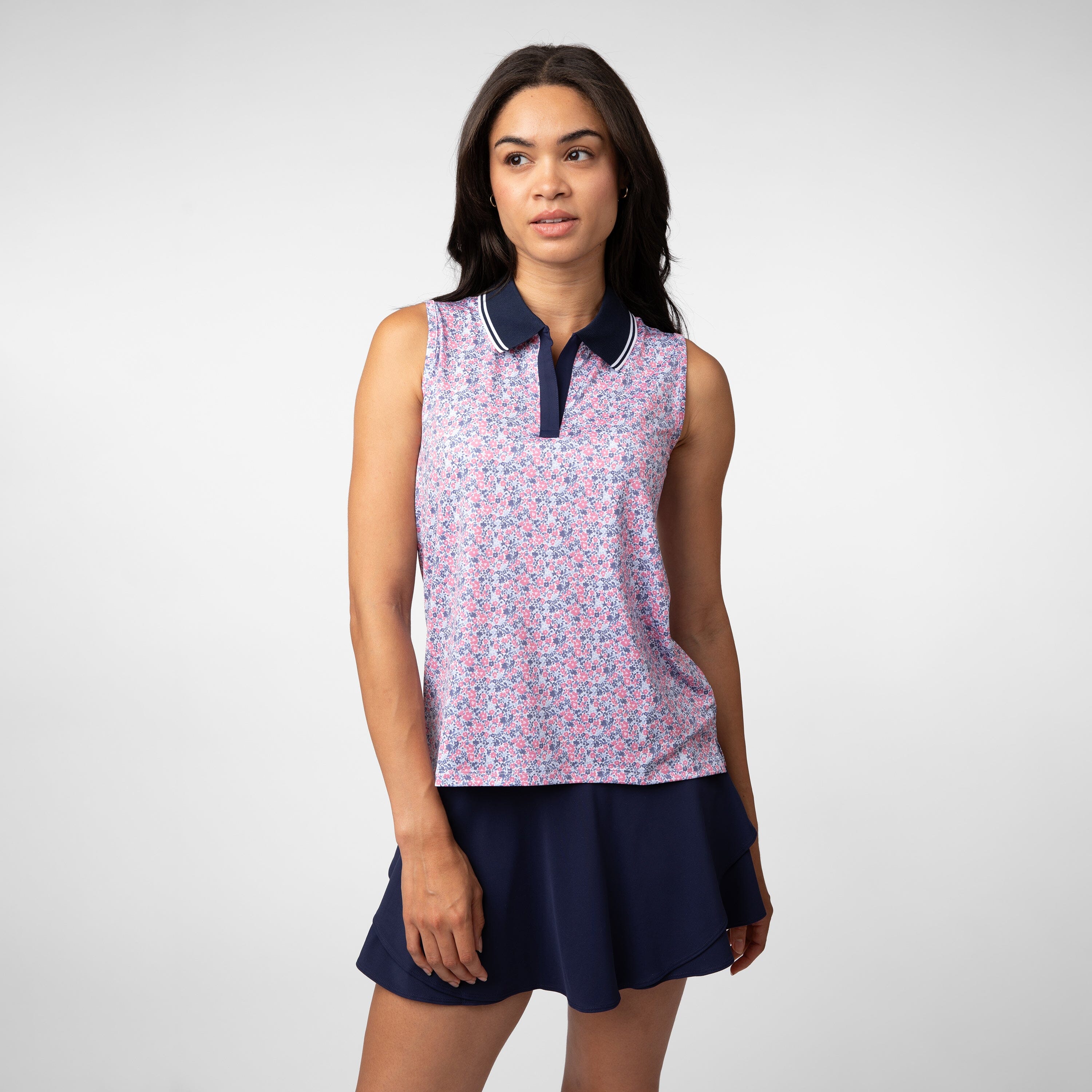Brooke Sleeveless Performance Polo | The Wildflower - White/Cashmere Pink