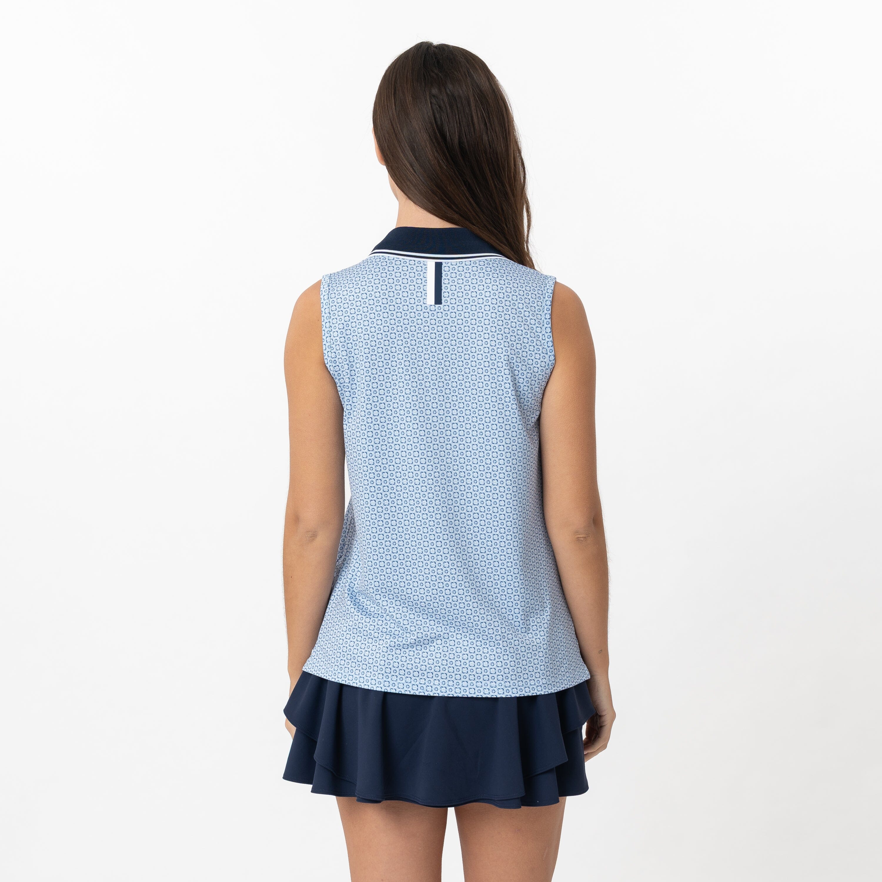 Alternative view of Brooke Sleeveless Performance Polo | The Floral Lattice - Baby Blue/White