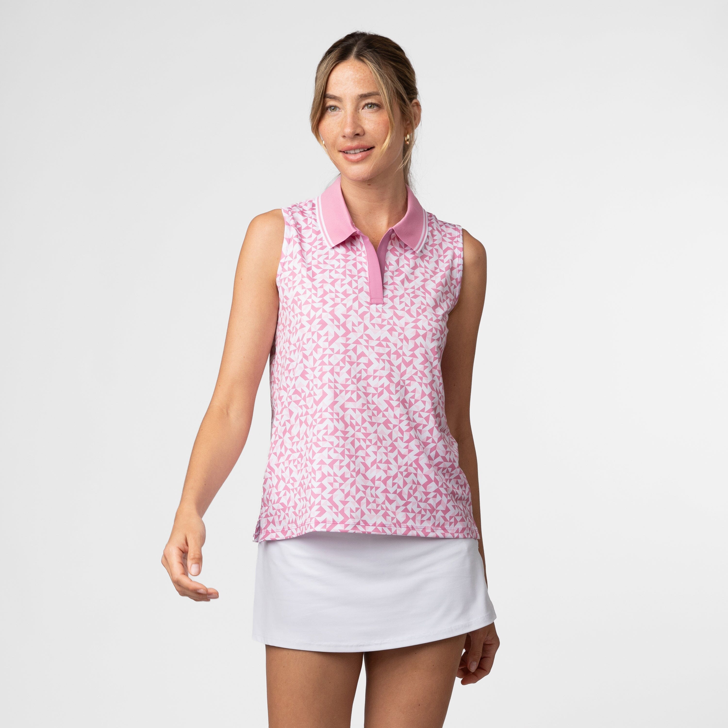 Brooke Sleeveless Performance Polo | The Prime - Cashmere Pink/White