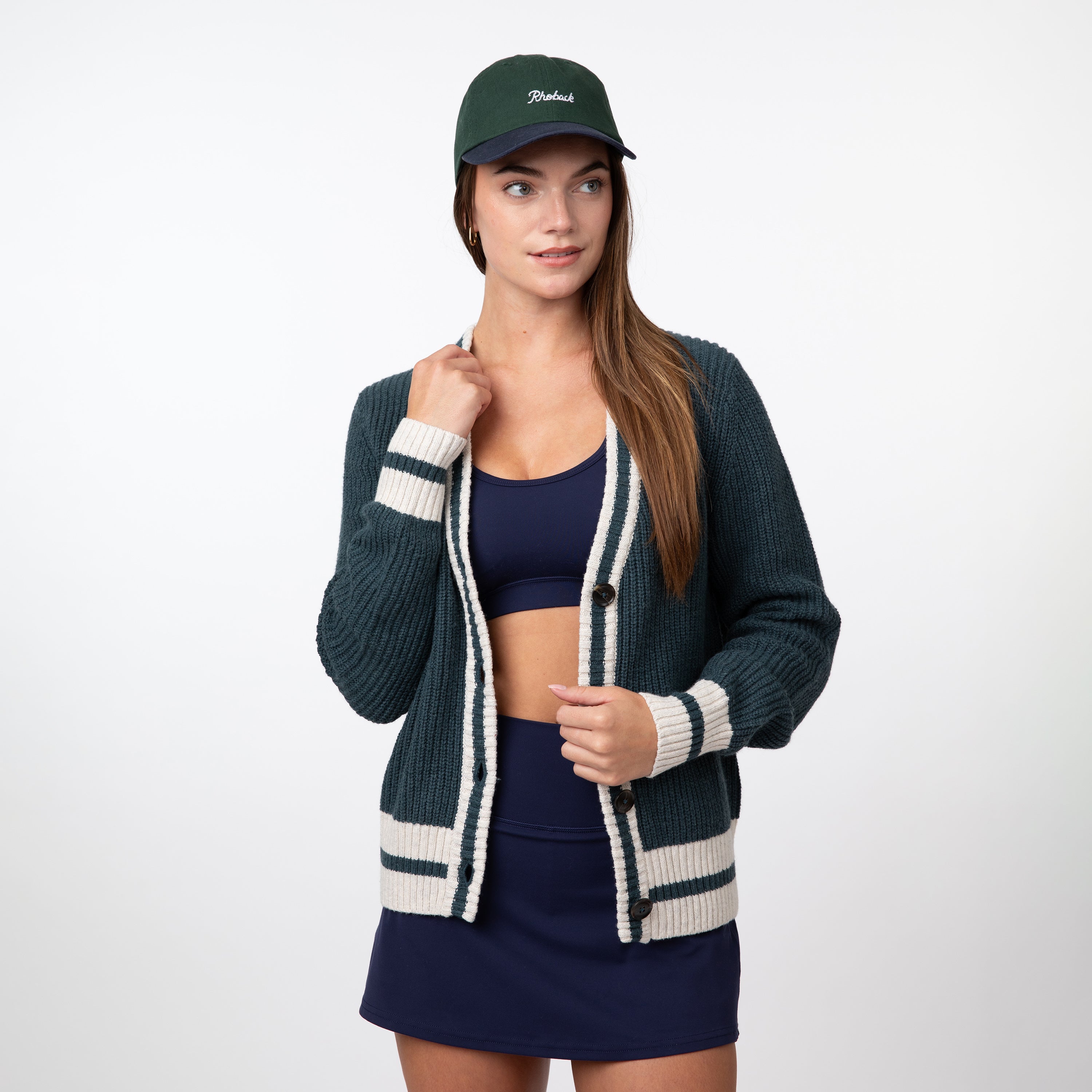 Alternative view of Ivy Oversized Cardigan Sweater | Heather - Ponderosa Green/Midnight Green - Parchment White
