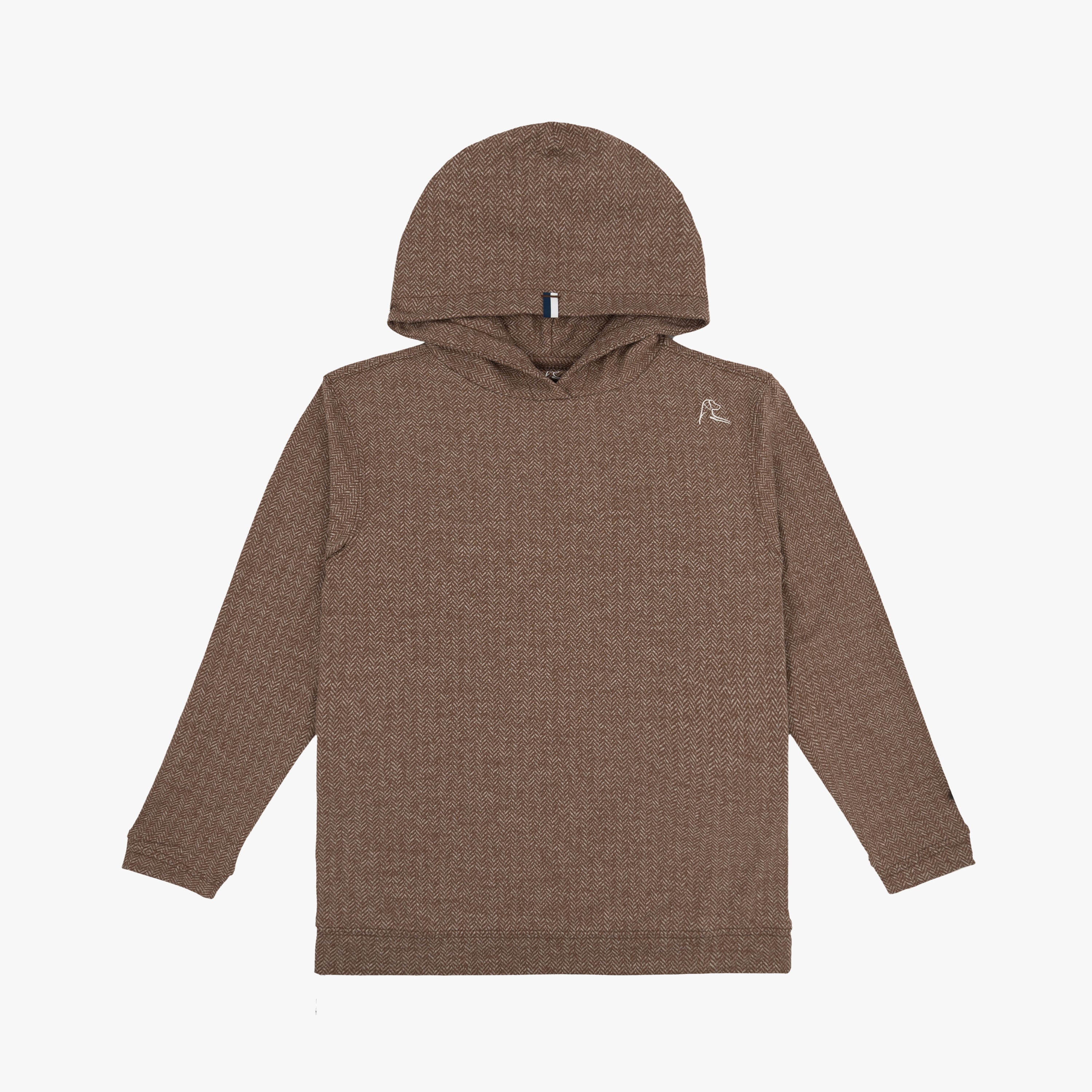 Youth Hesi Performance Hoodie | The Herringbone Jacquard - Saddle Brown/White
