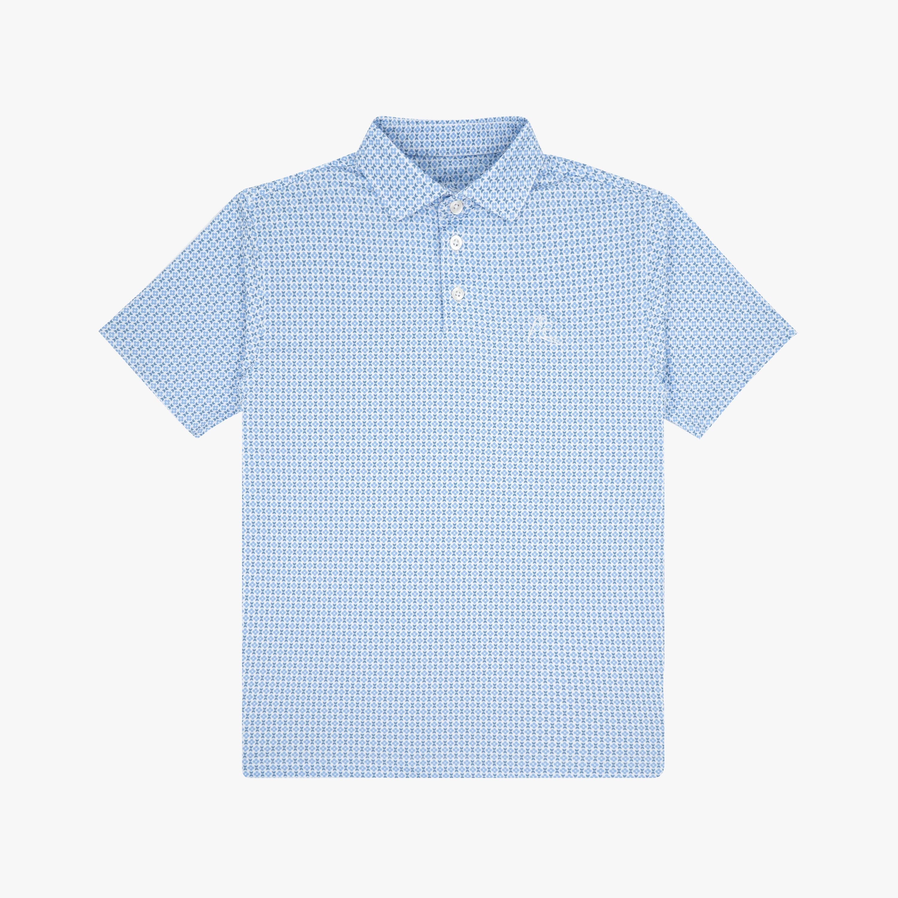 The Youth Geo Bloom | Performance Polo | The Geo Bloom - White/Country Blue